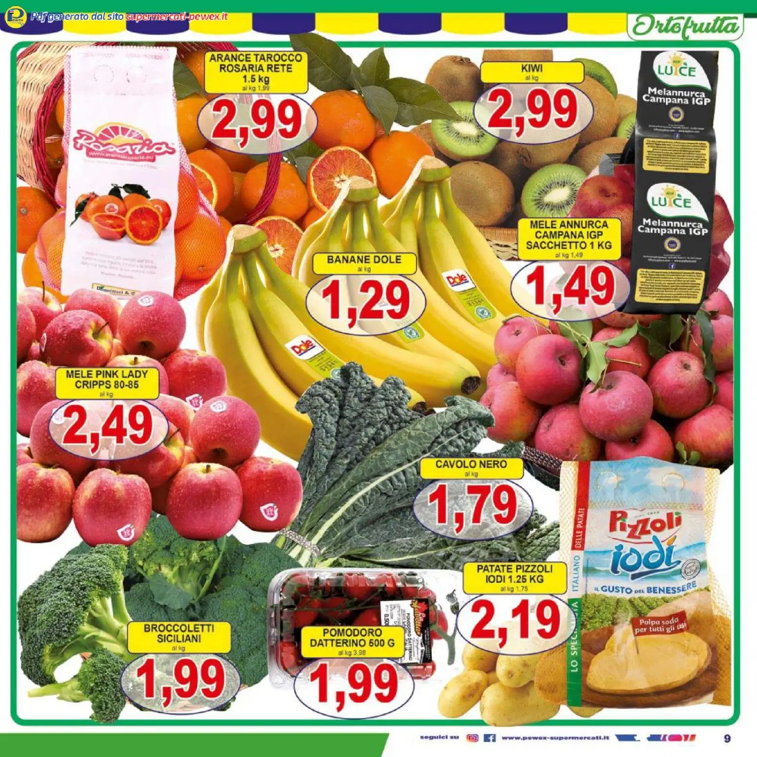 Volantino Pewex del 13.02.2026 | Pagina: 9 | Prodotti: Kiwi, Patate, Pomodoro, Broccoletti