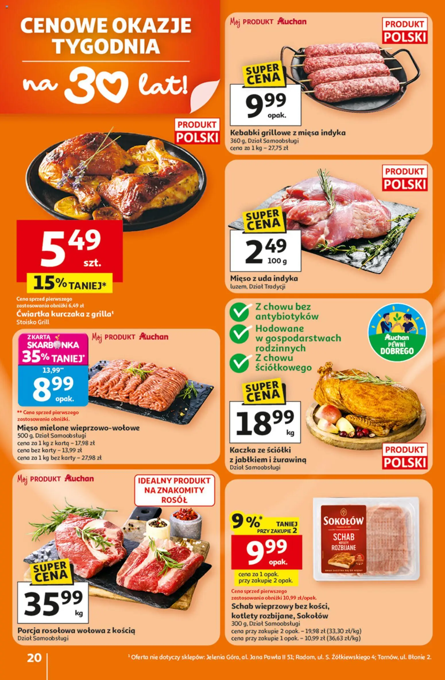 Auchan Gazetka - 30 Lat Hipermarket od 15.01.2026 | Strona: 20 | Produkty: Karta, Schab, Kaczka, Mięso mielone