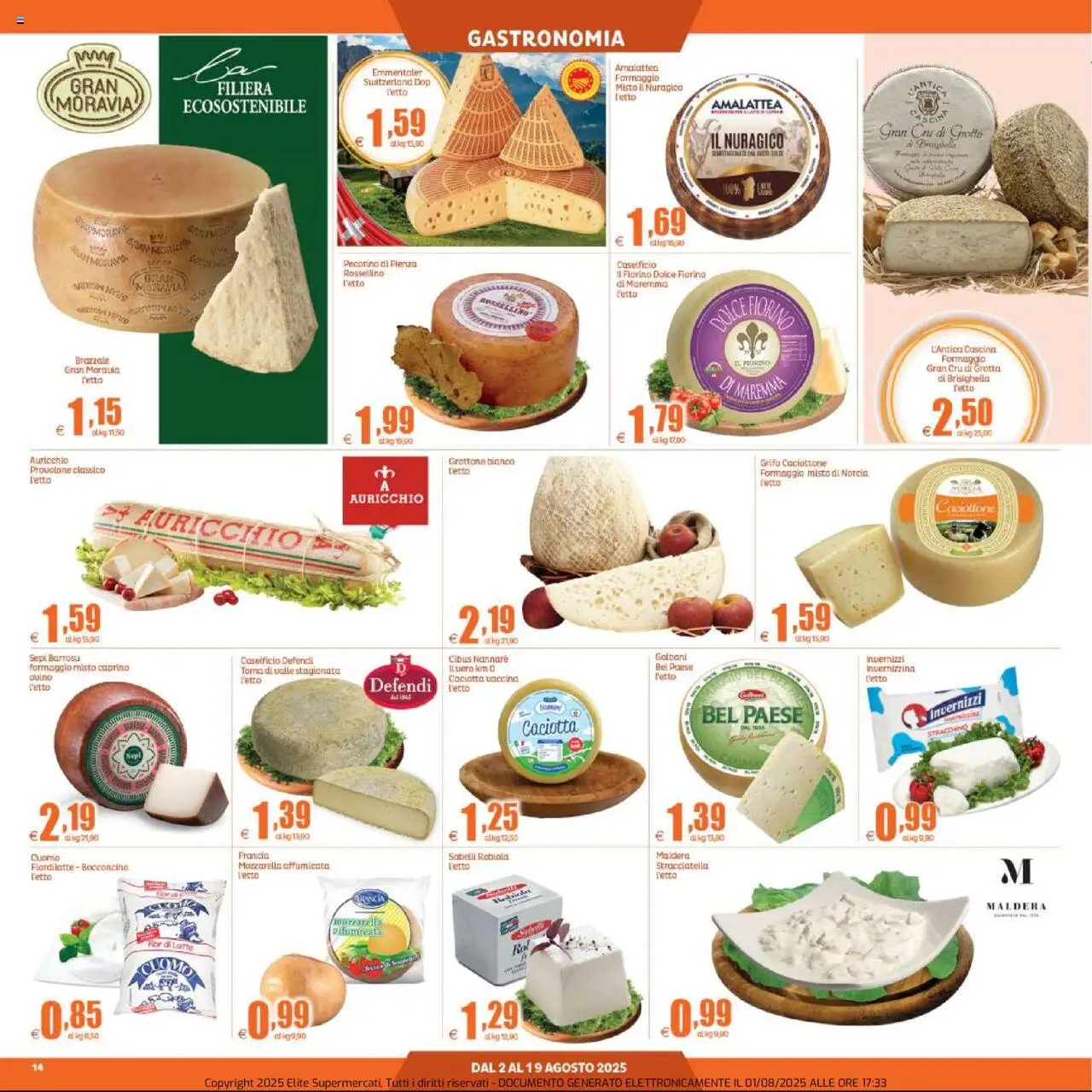Volantino Elite Supermercati del 02.08.2025 | Pagina: 14 | Prodotti: Mozzarella, Stracchino, Robiola, Pecorino