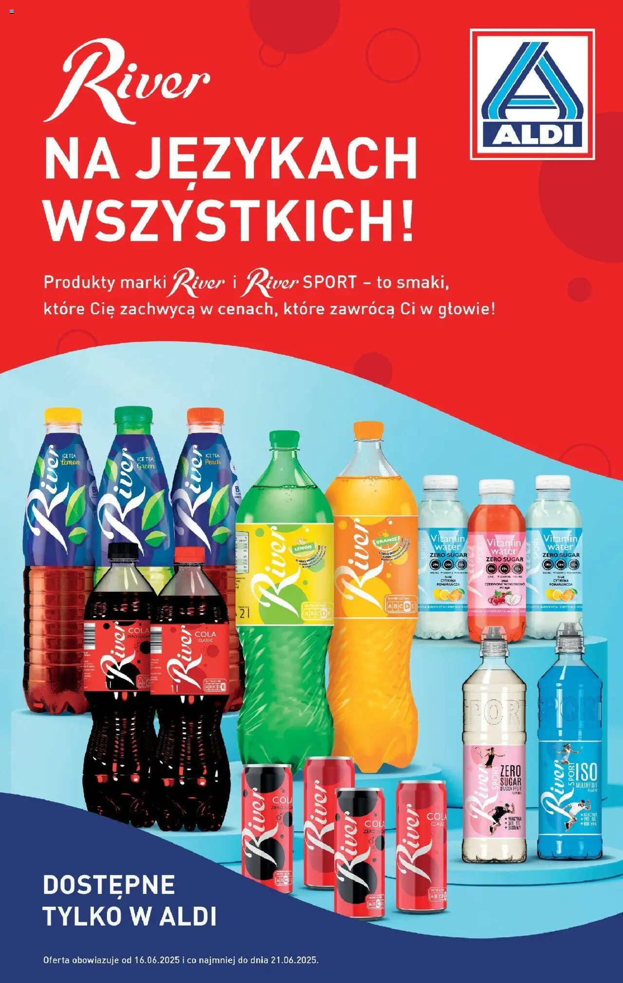 Aldi Gazetka - Promocja River od 16.06.2025 | Strona: 1 | Produkty: Cytryna, Winogrono, Ice Tea, Pitaja