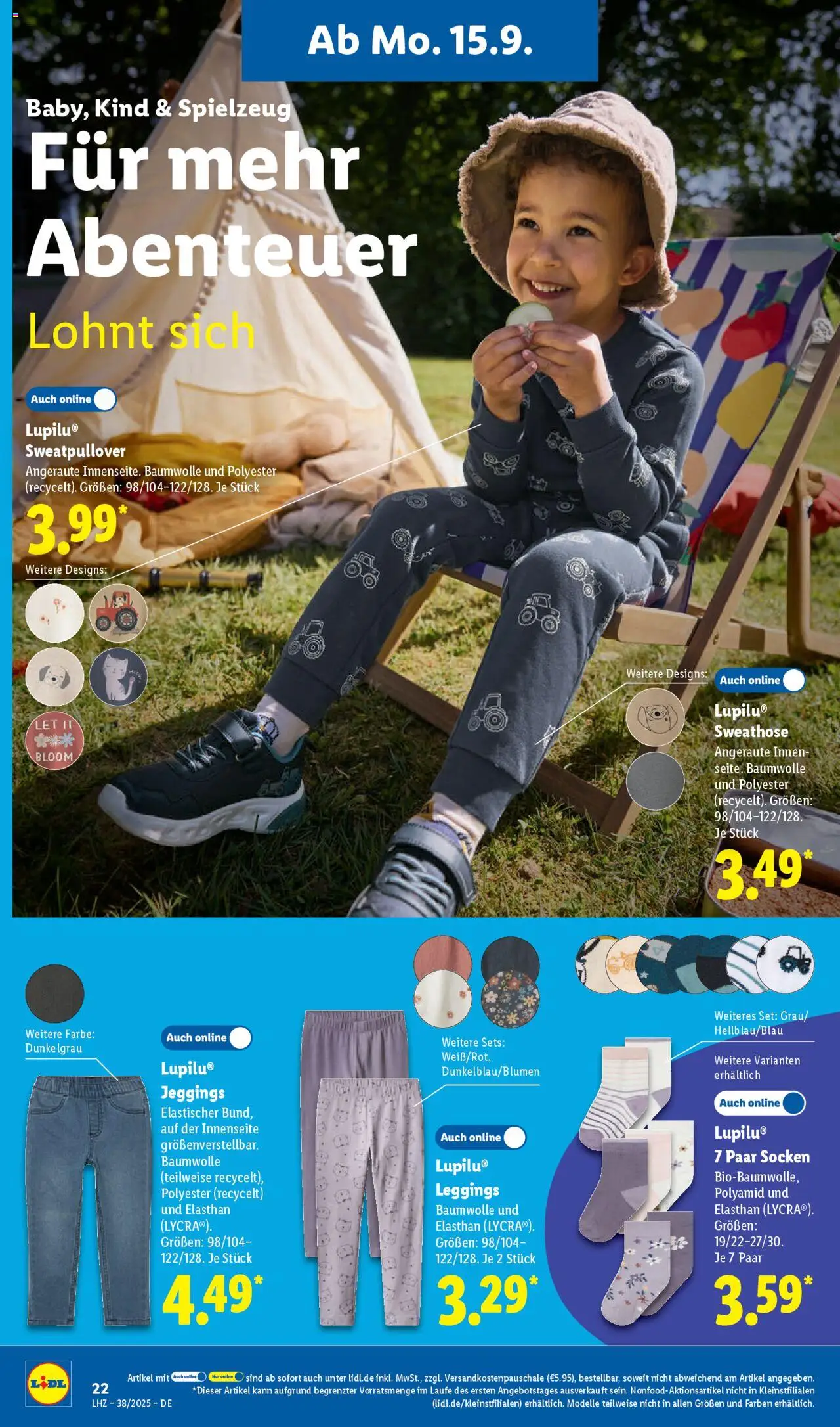 Lidl Prospekt Zossen – gültig ab 15.09.2025 | Seite: 36 | Produkte: Sweathose, Socken, Leggings