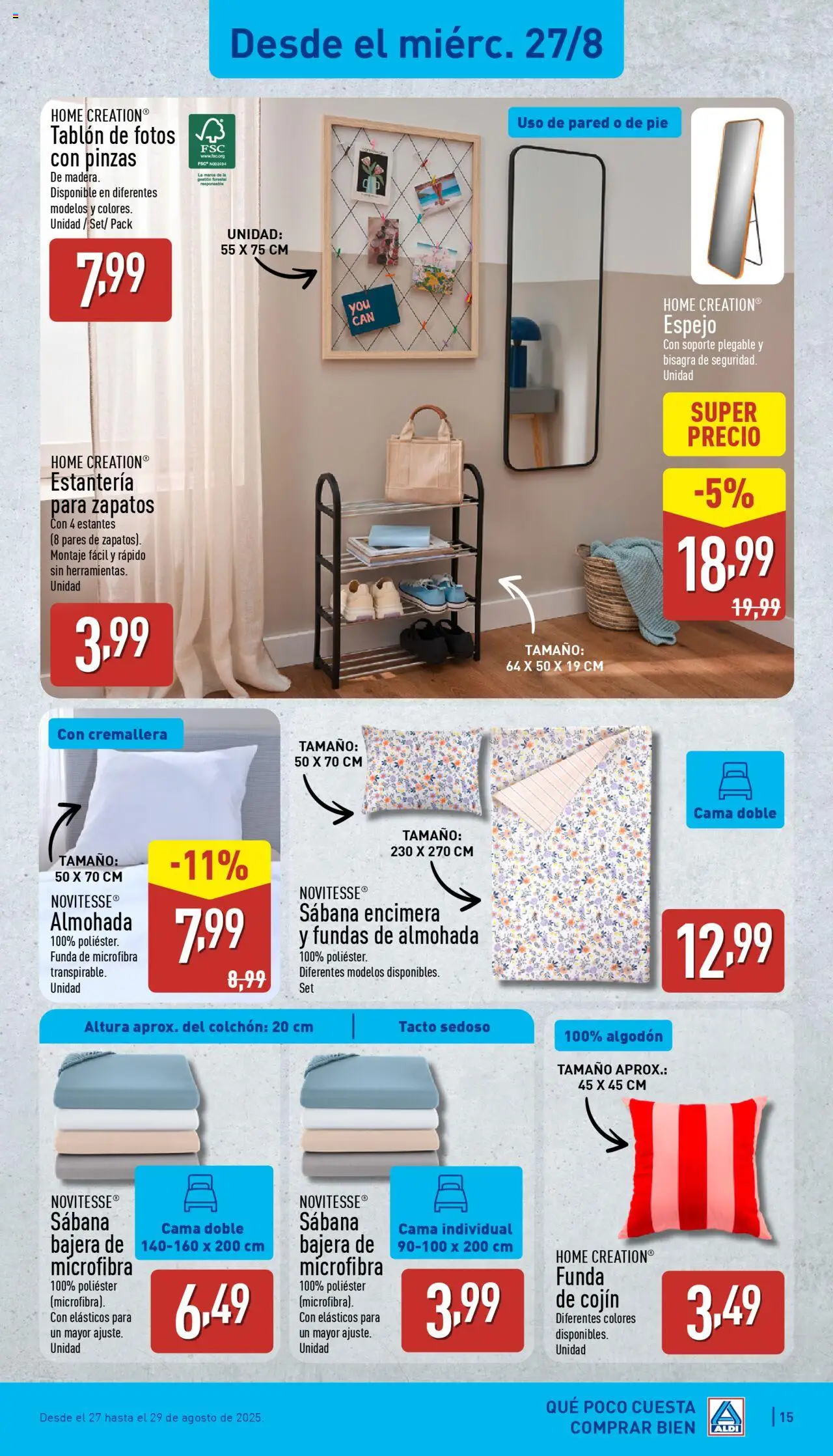 Aldi folleto Canarias │ válido desde el 25.08.2025 | Página: 15 | Productos: Estantería para zapatos, Colchon, Almohada, Cojín