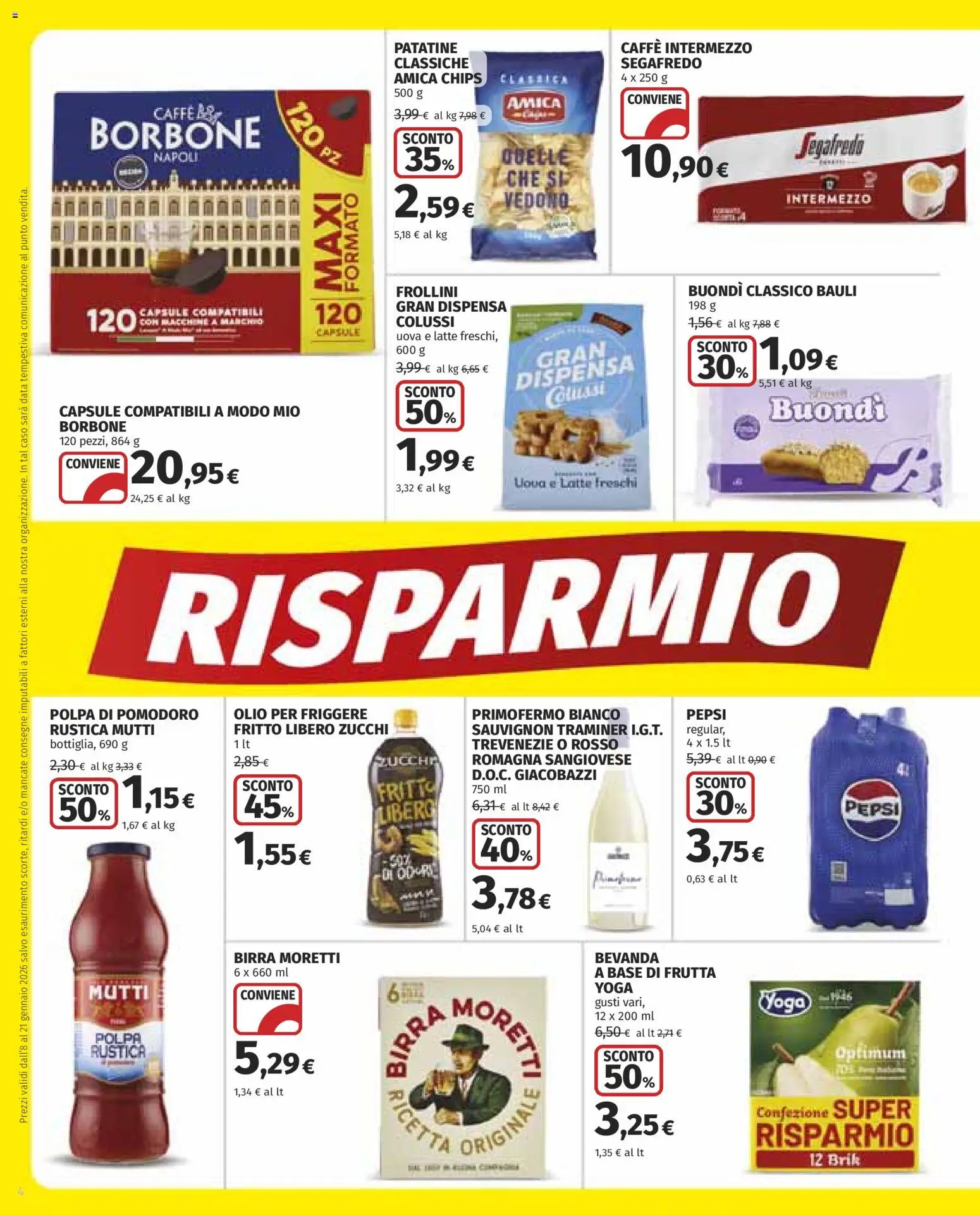 Volantino COOP del 08.01.2026 | Pagina: 4 | Prodotti: Caffè, Birra, Birra Moretti, Mutti