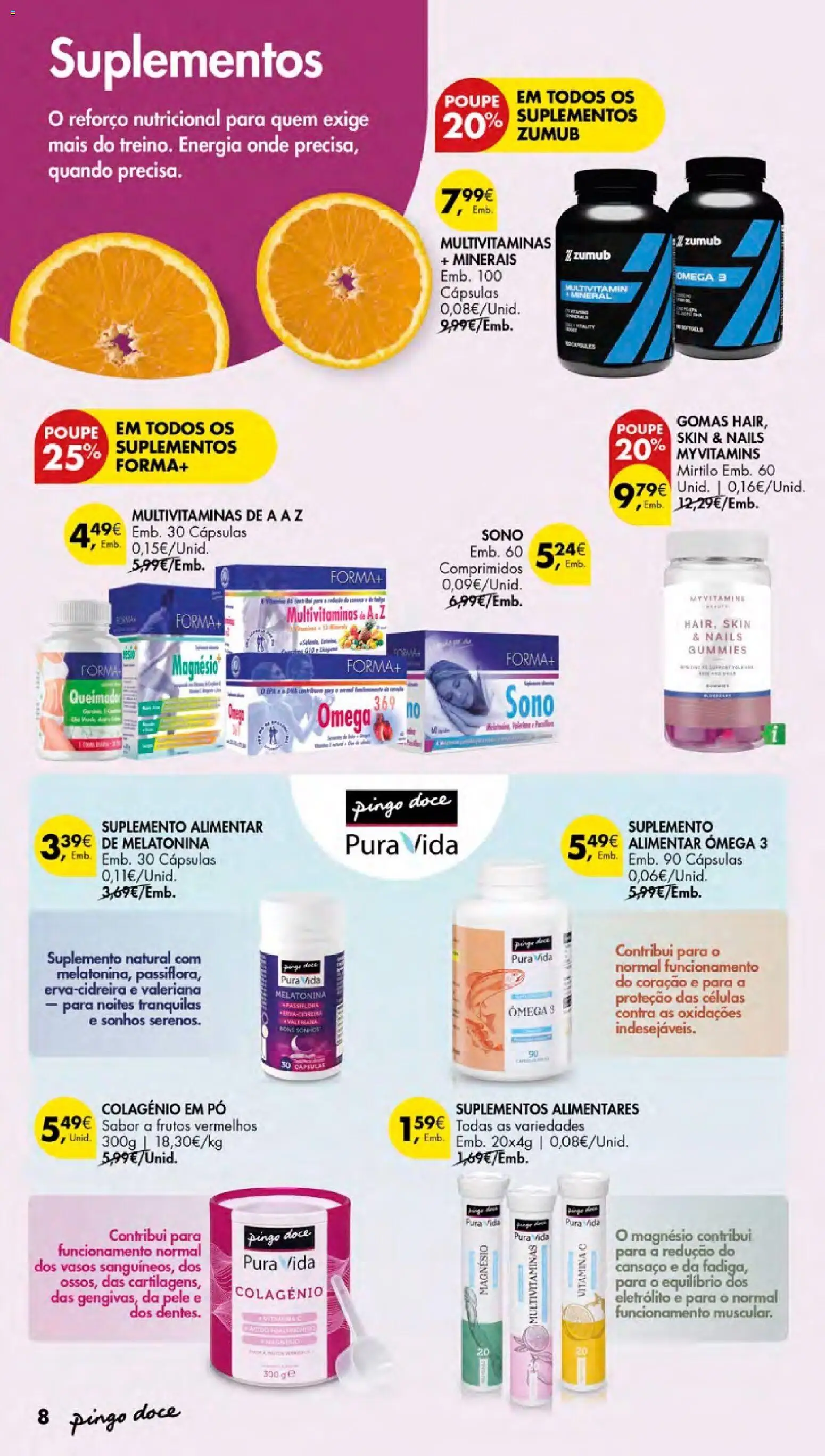 Pingo Doce - Escolhas Equilibradas Açores │ válido de 12.02.2026 | Página: 8 | Produtos: Ômega 3, Pó, Melatonina, Vitamina c