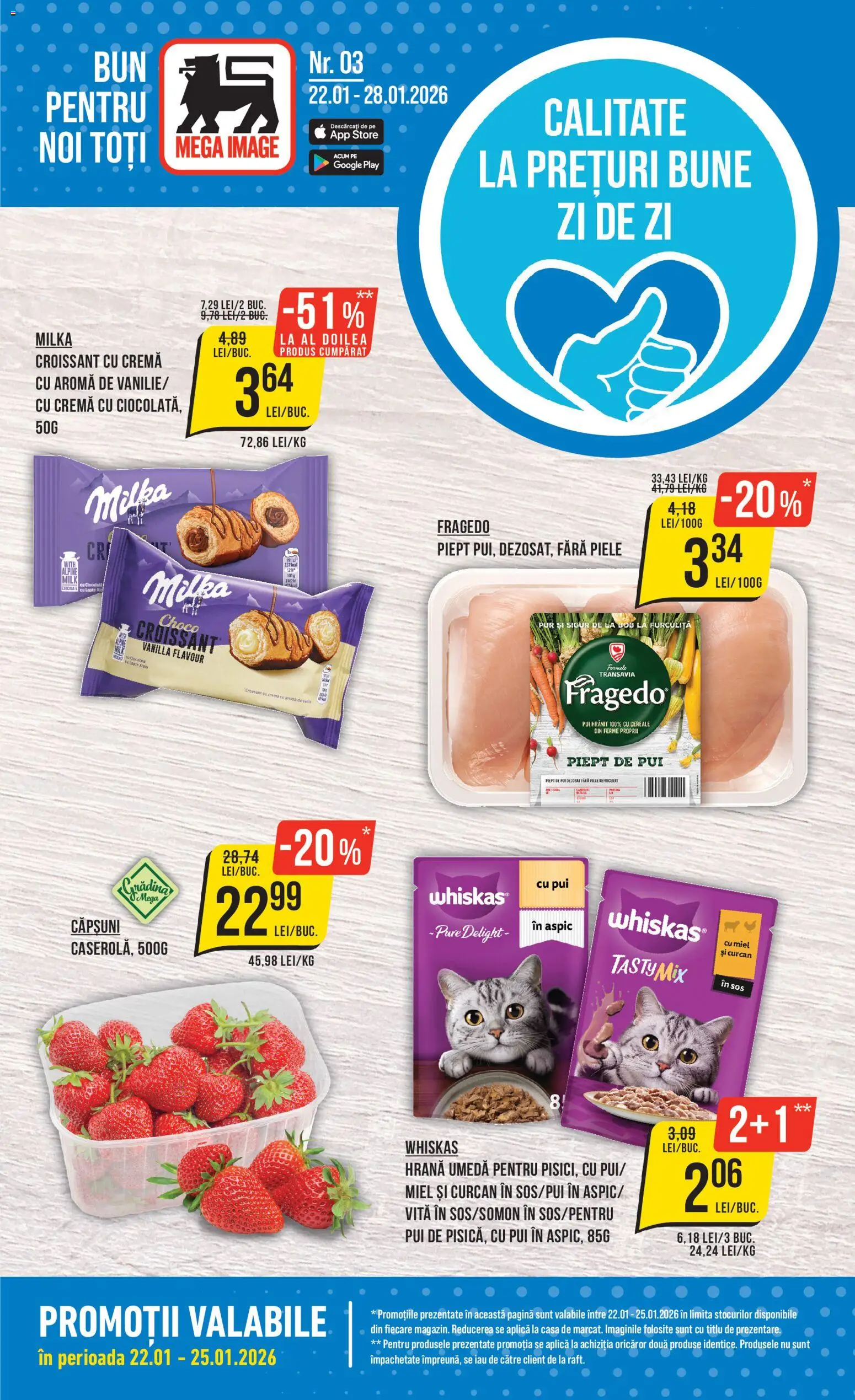 Noul catalog Mega Image – valabil de la 22.01.2026 | Pagină: 1 | Produse: Hacıyatmaz Kedi Oyuncağı, Cremă, Cereale, Sos