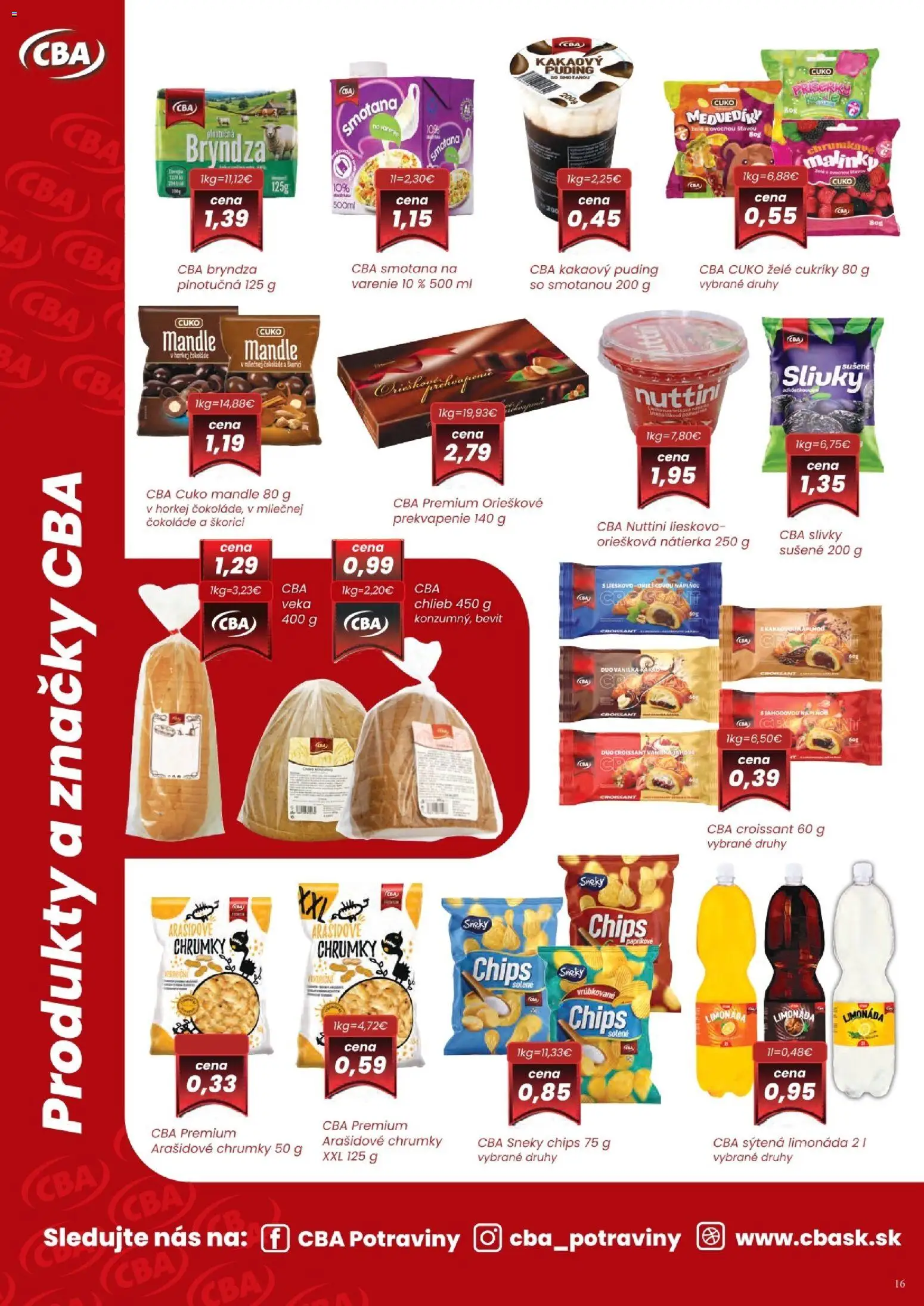 Nové CBA Komfos akcie – leták je platný od 07.05.2026 | Strana: 17 | Produkty: Chlieb, Croissant, Cukríky, Slivky