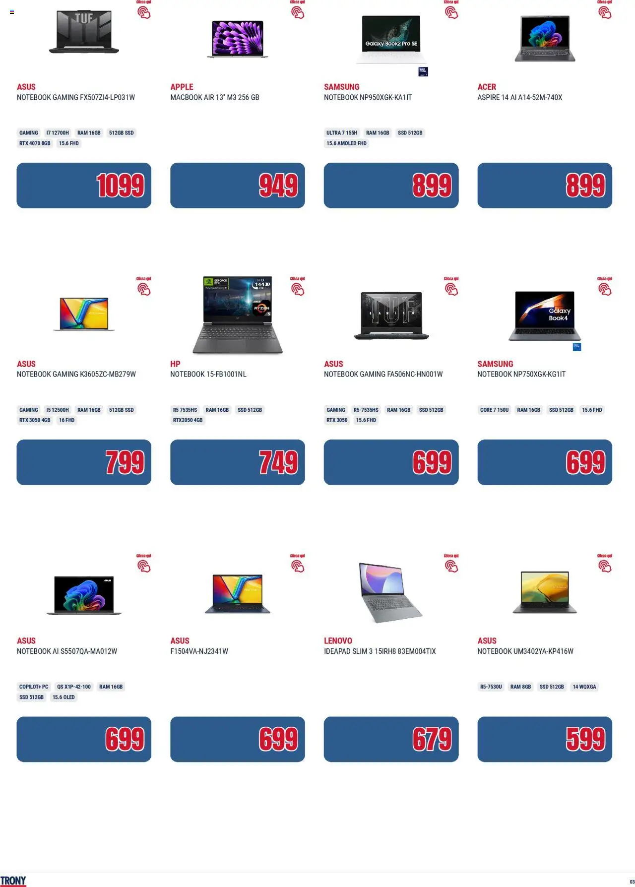 Volantino Trony del 03.07.2025 | Pagina: 3 | Prodotti: Notebook, Macbook air, PC, Macbook