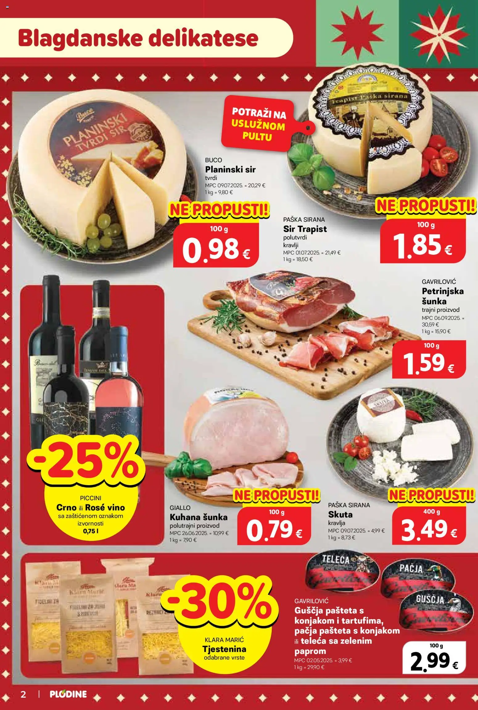 Plodine katalog | vrijedi od 05.11.2025 | Stranica: 2 | Proizvodi: Sir, Vino, Tjestenina, Pašteta
