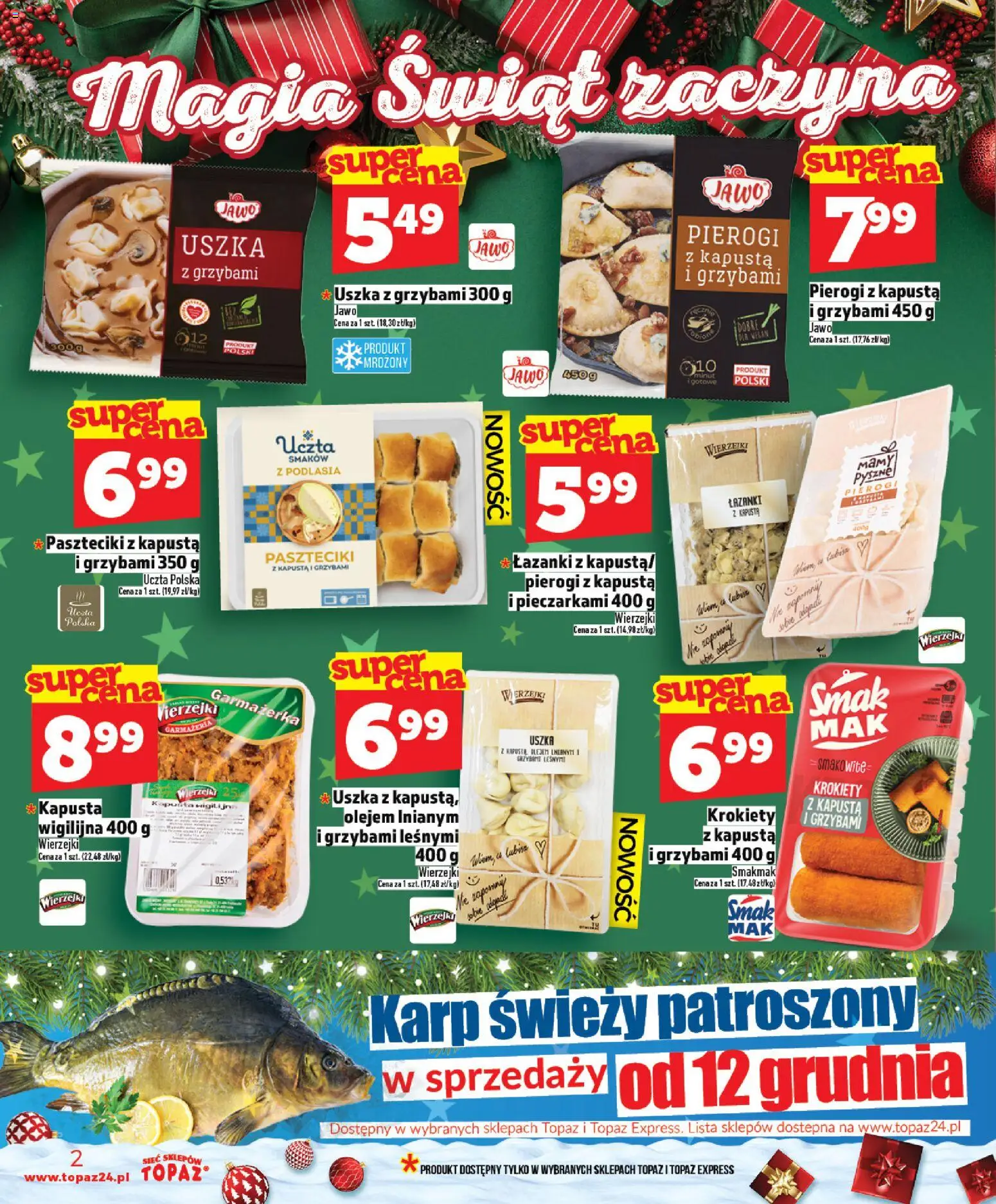 Topaz Gazetka MAZ od 11.12.2025 | Strona: 2 | Produkty: Kapusta, Pierogi, Krokiety, Karp