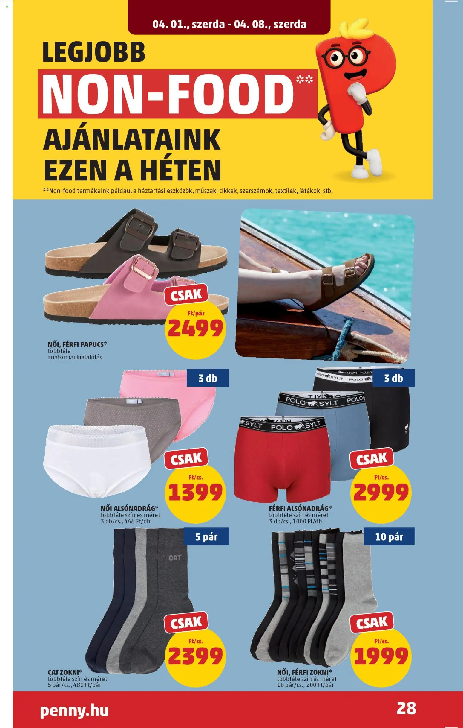 PENNY akciós ujság - amely érvényes a következő dátumtól: 01.04.2026 | Oldal: 32 | Termékek: Papucs, Zokni
