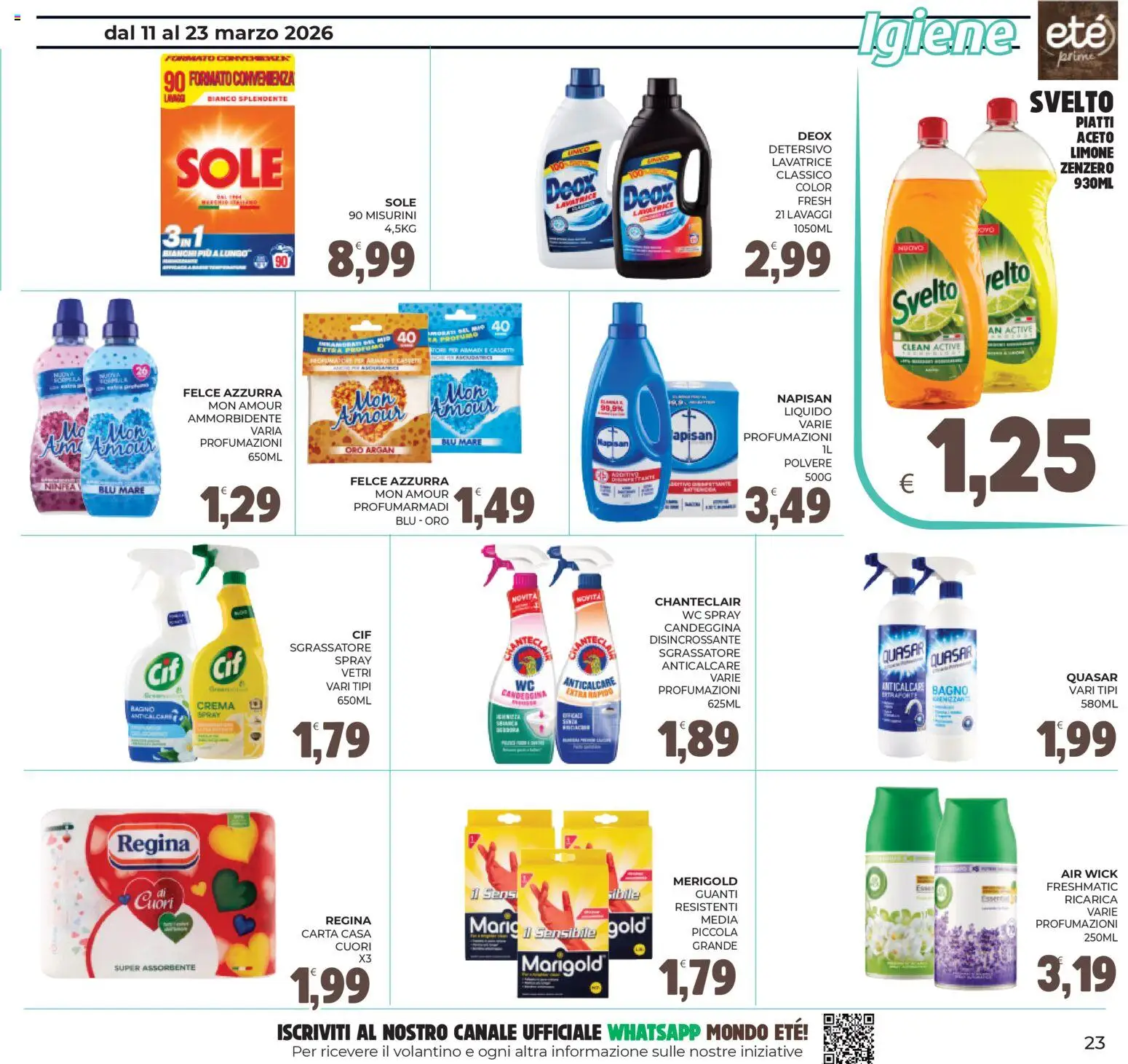 Volantino Eté del 11.03.2026 | Pagina: 23 | Prodotti: Crema, Ammorbidente, WC, Bagno