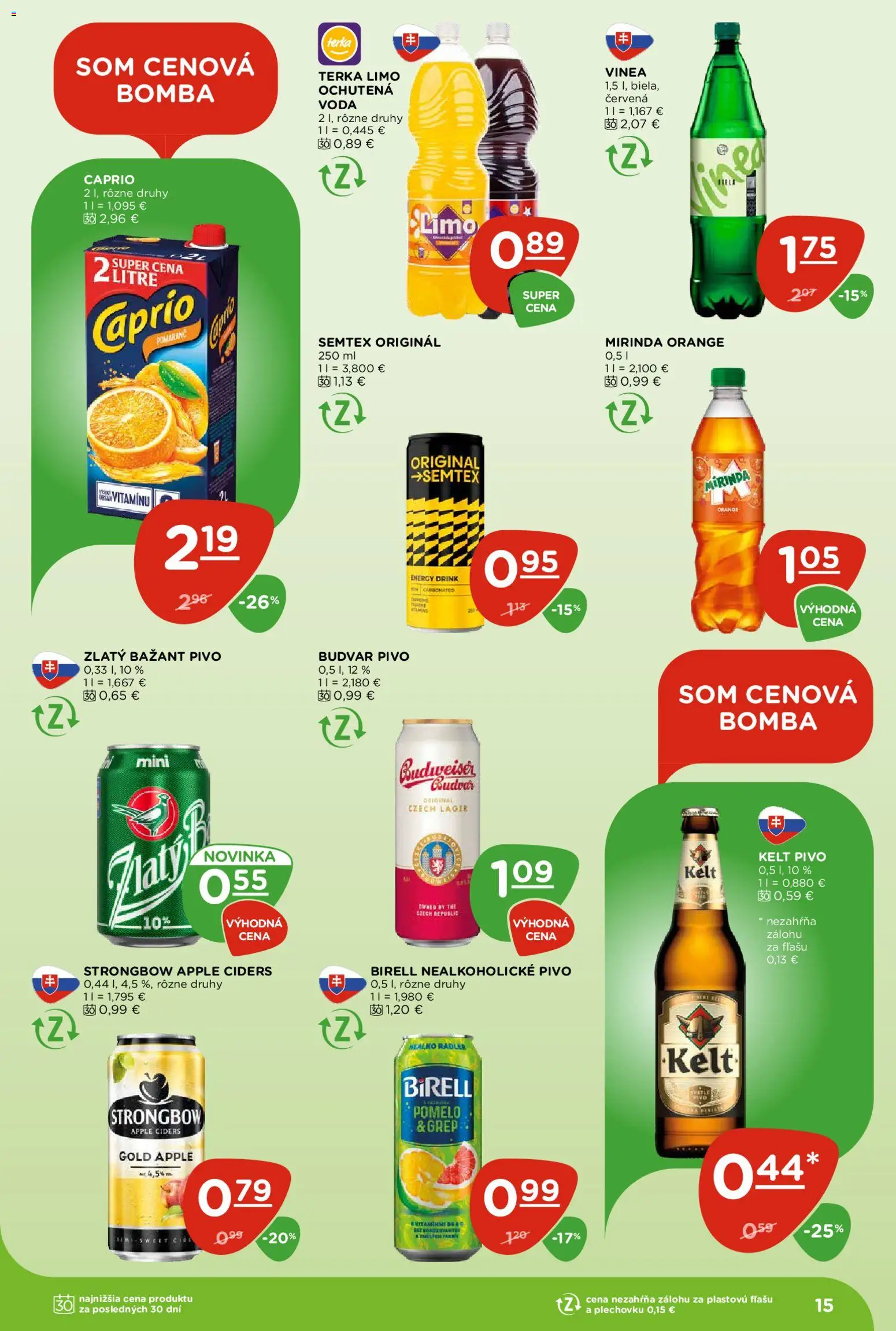 Nové Terno akcie – leták je platný od 12.03.2026 | Strana: 15 | Produkty: Birell, Voda, Nealkoholické pivo, Grep