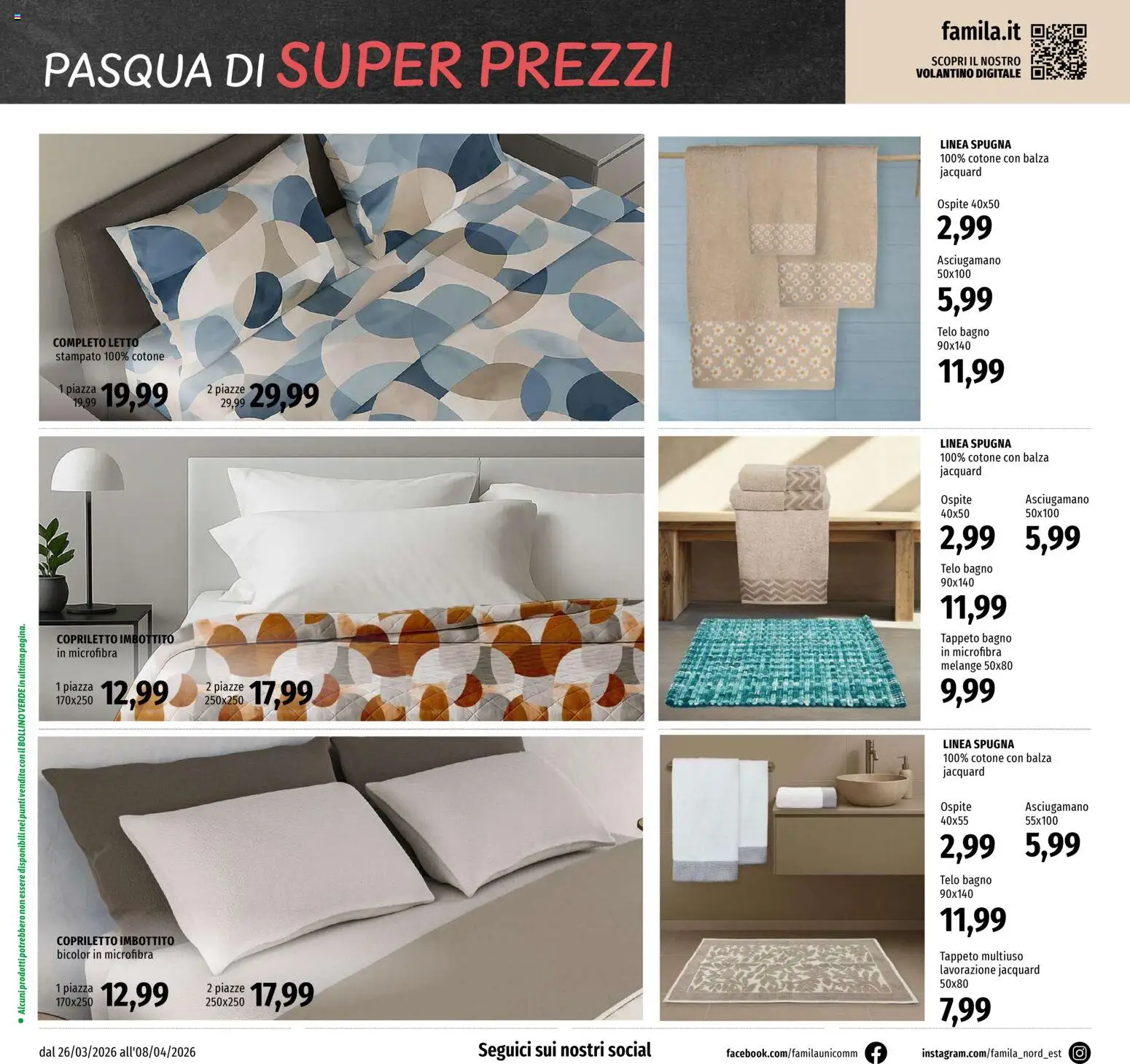 Volantino Famila del 26.03.2026 | Pagina: 26 | Prodotti: Letto, Asciugamano, Bagno, Copriletto