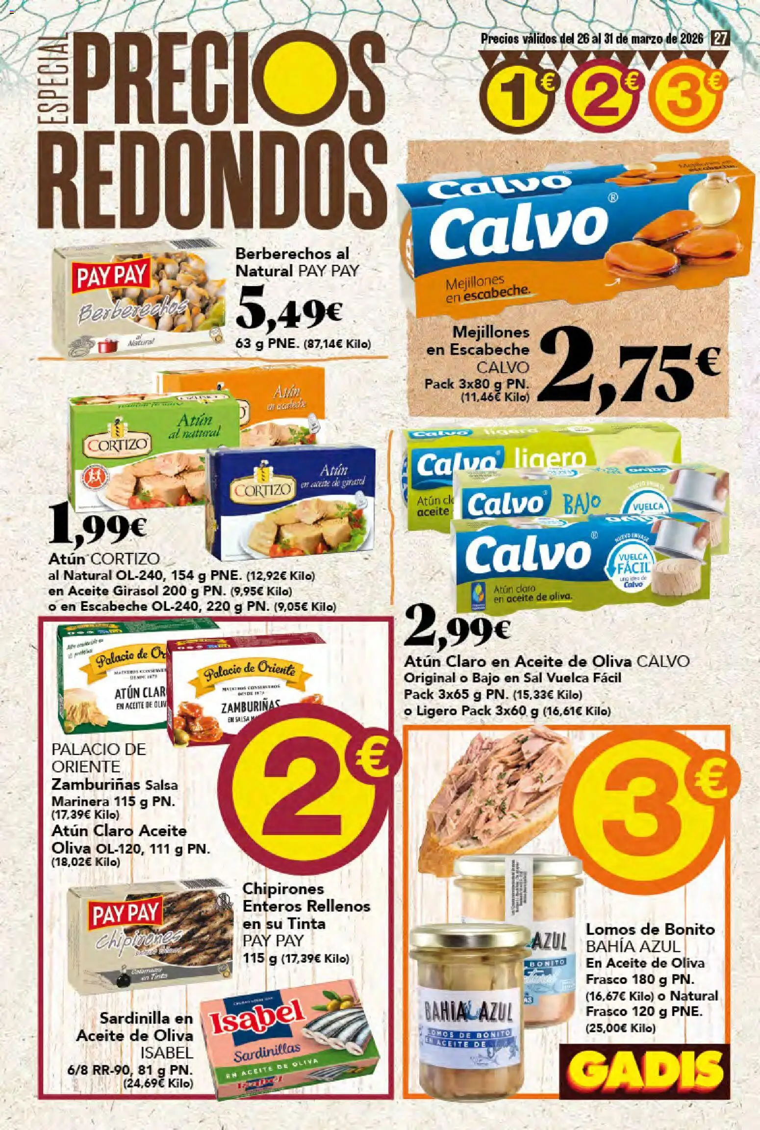 Gadis folleto │ válido desde el 26.03.2026 | Página: 27 | Productos: Sardinillas, Aceite, Aceite de oliva, Atún claro