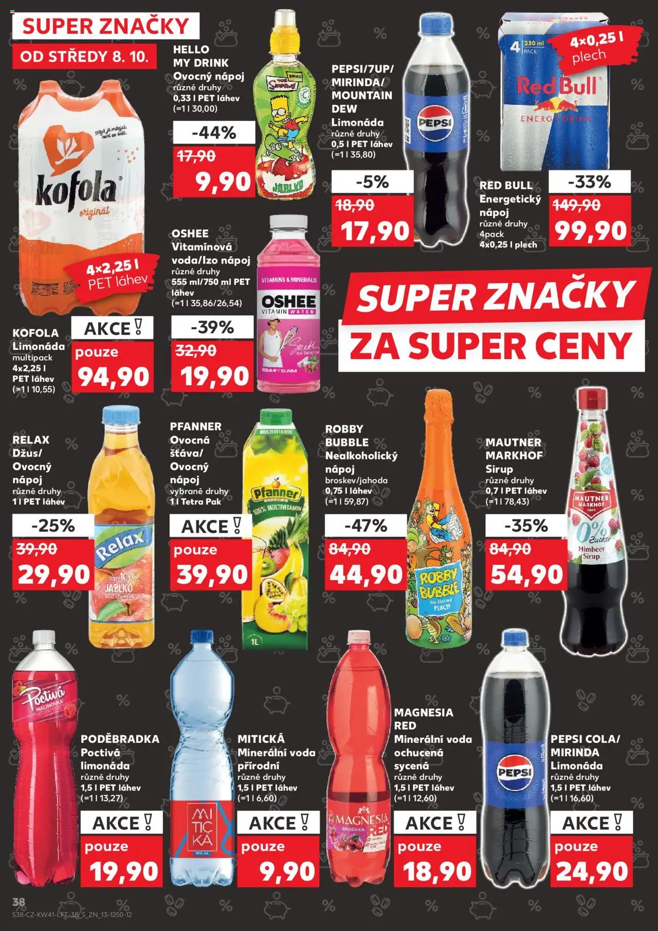 Kaufland leták - Praha 8 od 08.10.2025 | Strana: 38 | Produkty: Voda, Poděbradka, Mirinda, Energy drink