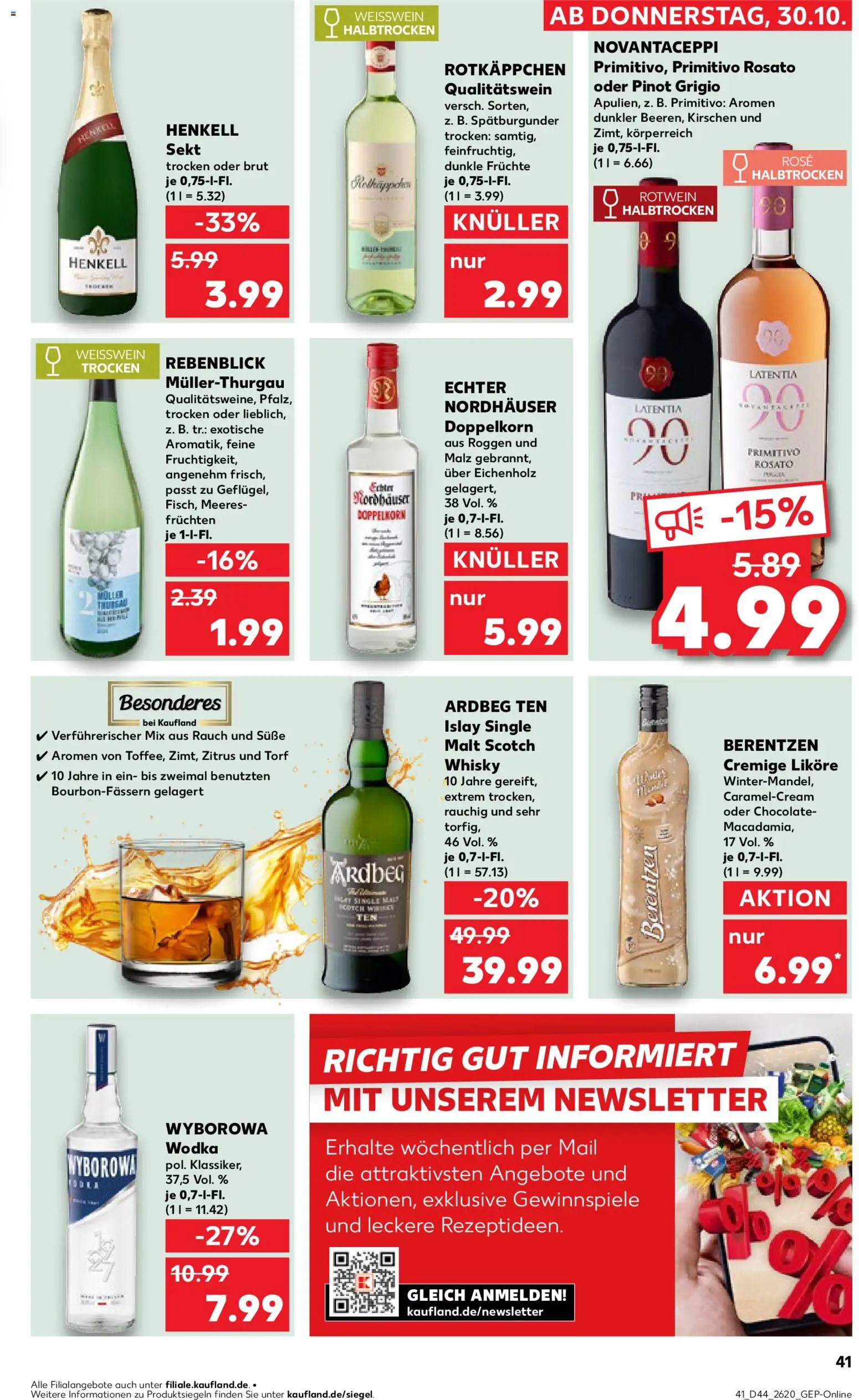 Kaufland prospekt Leipzig	 – gültig ab 30.10.2025 | Seite: 41 | Produkte: Weißwein trocken, Rotkäppchen, Wodka, Berentzen