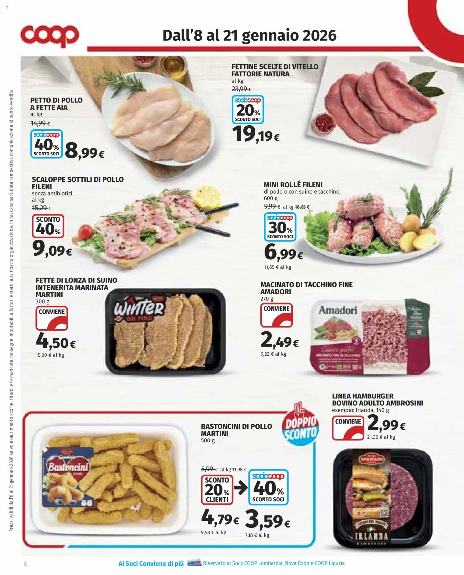 Volantino COOP del 08.01.2026 | Pagina: 8 | Prodotti: Bovino, Pollo, Tacchino, Data