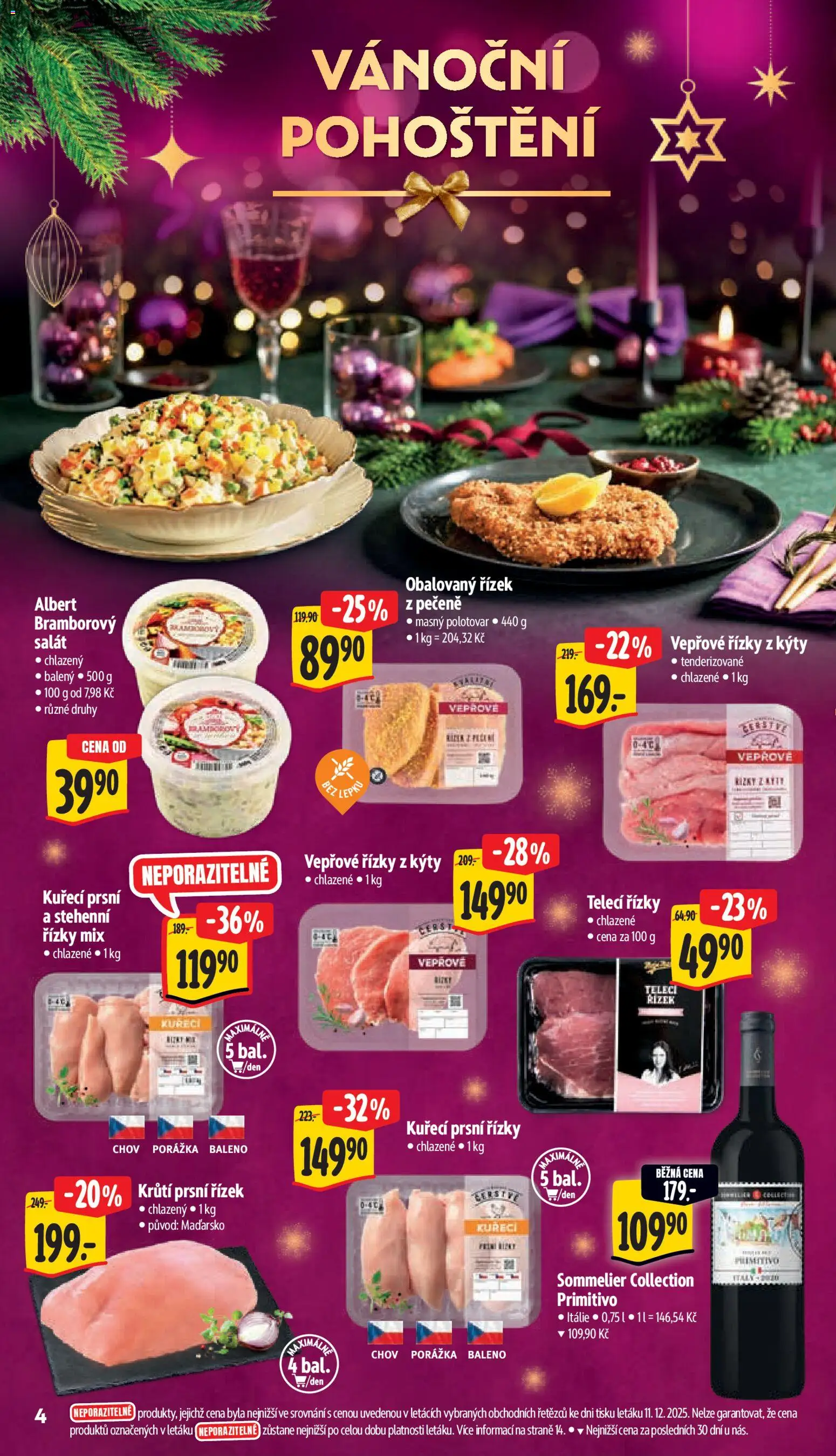 Albert leták - Supermarket od 17.12.2025 | Strana: 9 | Produkty: Vepřové řízky, Salát, Primitivo, Kuřecí prsní řízky