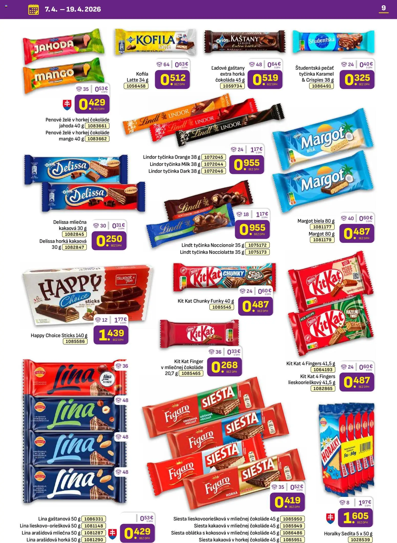 Nové Libex akcie – leták je platný od 07.04.2026 | Strana: 9 | Produkty: Gaštany, Lindor, Lindt, Študentská pečať