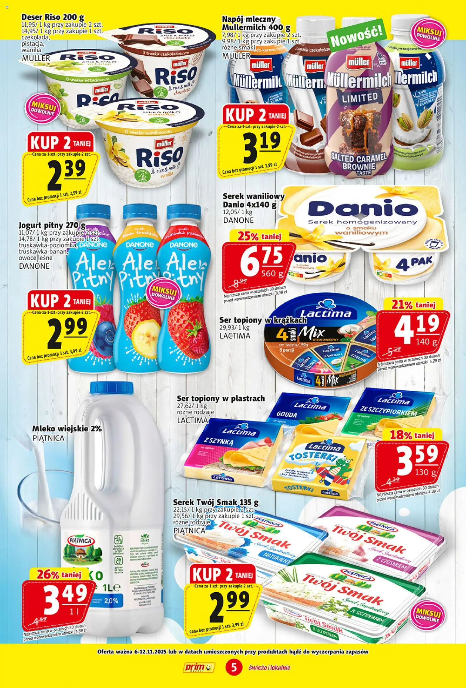 Prim Market Gazetka od 06.11.2025 | Strona: 5 | Produkty: Mleko, Jogurt, Brownie, Owoce