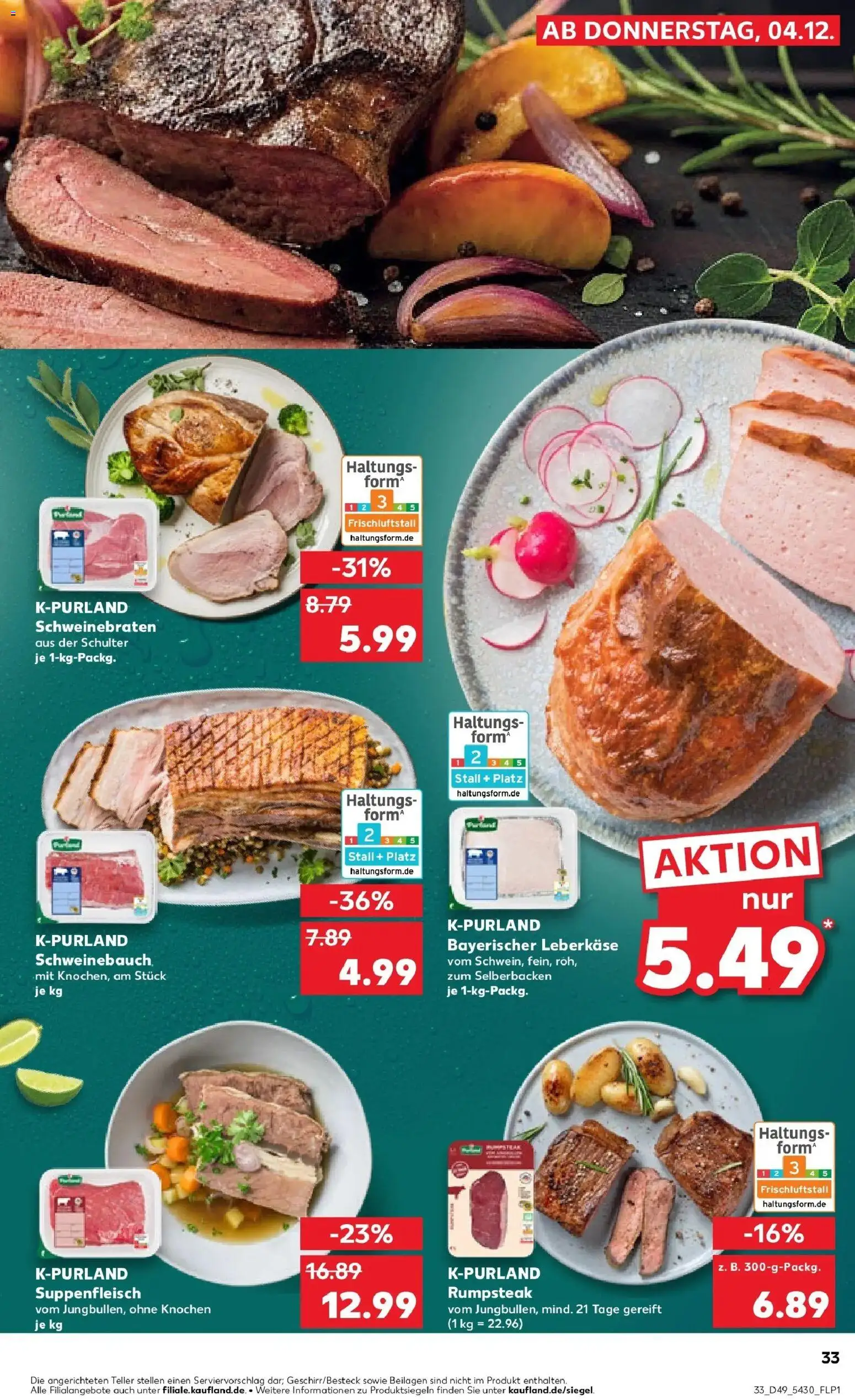 Kaufland prospekt Dingolfing	 – gültig ab 08.12.2025 | Seite: 33 | Produkte: Rumpsteak, Schweinebauch, Suppenfleisch, Leberkase