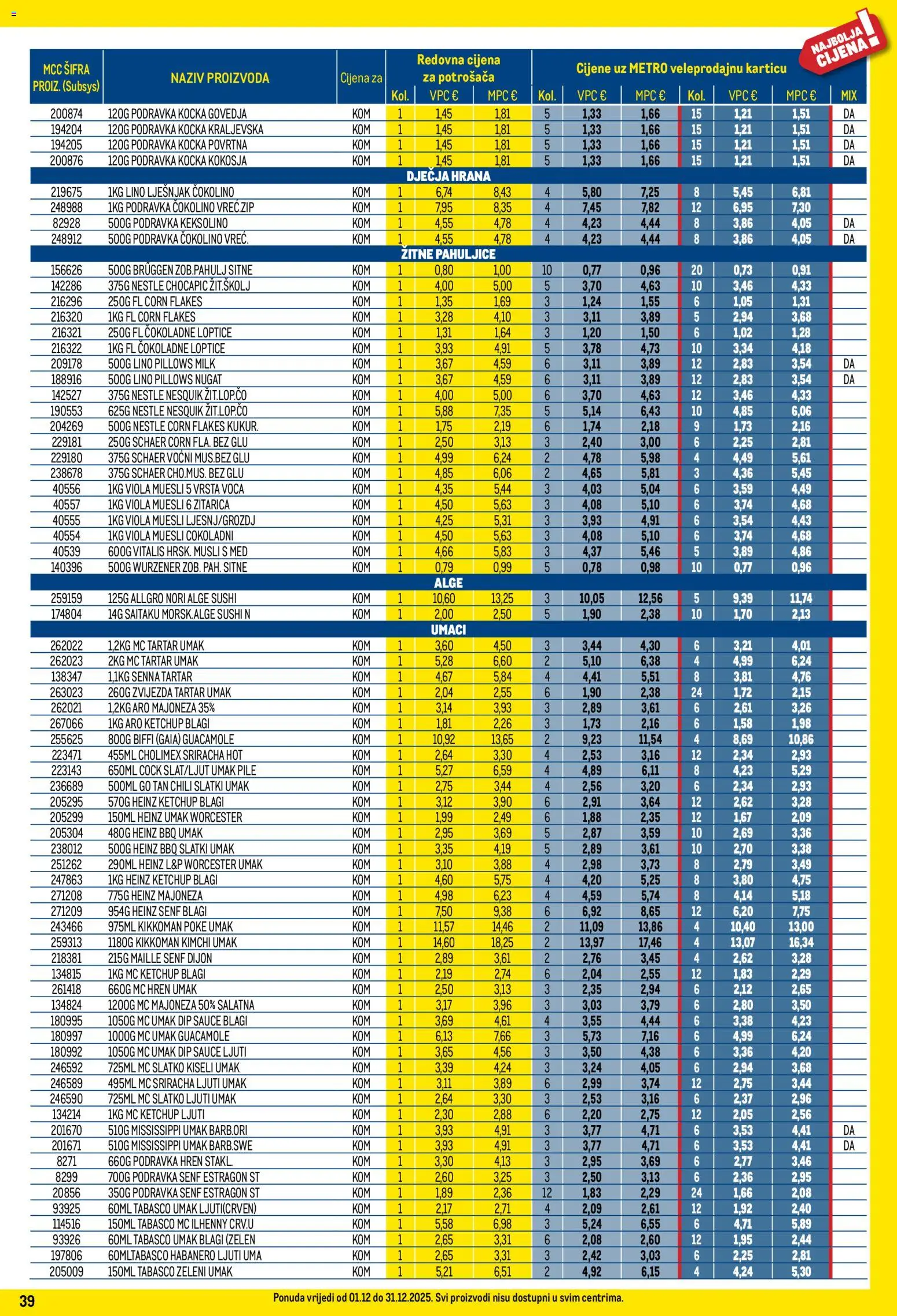 Metro katalog | vrijedi od 01.12.2025 | Stranica: 39 | Proizvodi: Med, Nesquik, Majoneza, Umak