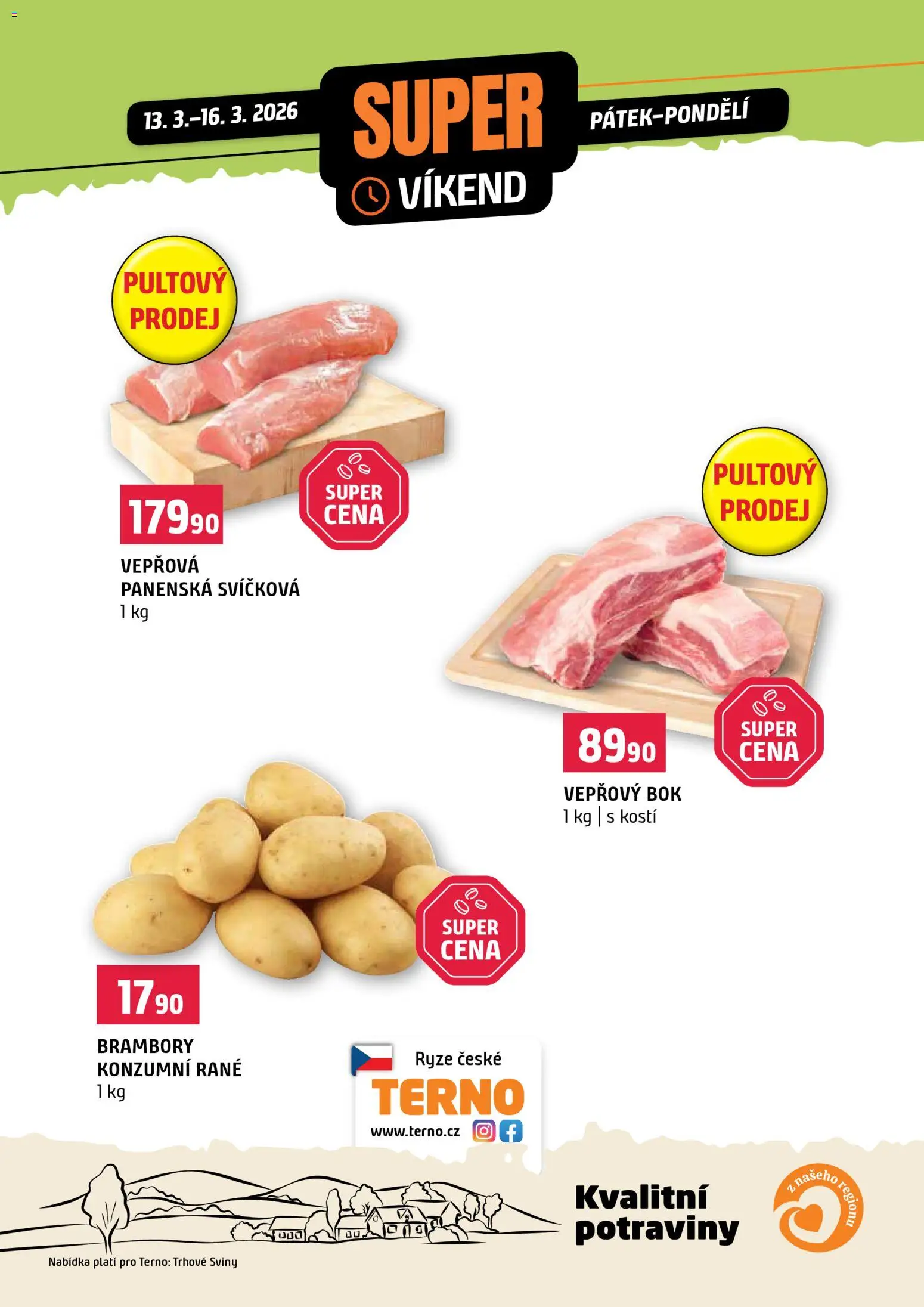 Terno leták - Super víkend od 13.03.2026 | Strana: 1 | Produkty: Rýže, Vepřový bok, Brambory, Potraviny