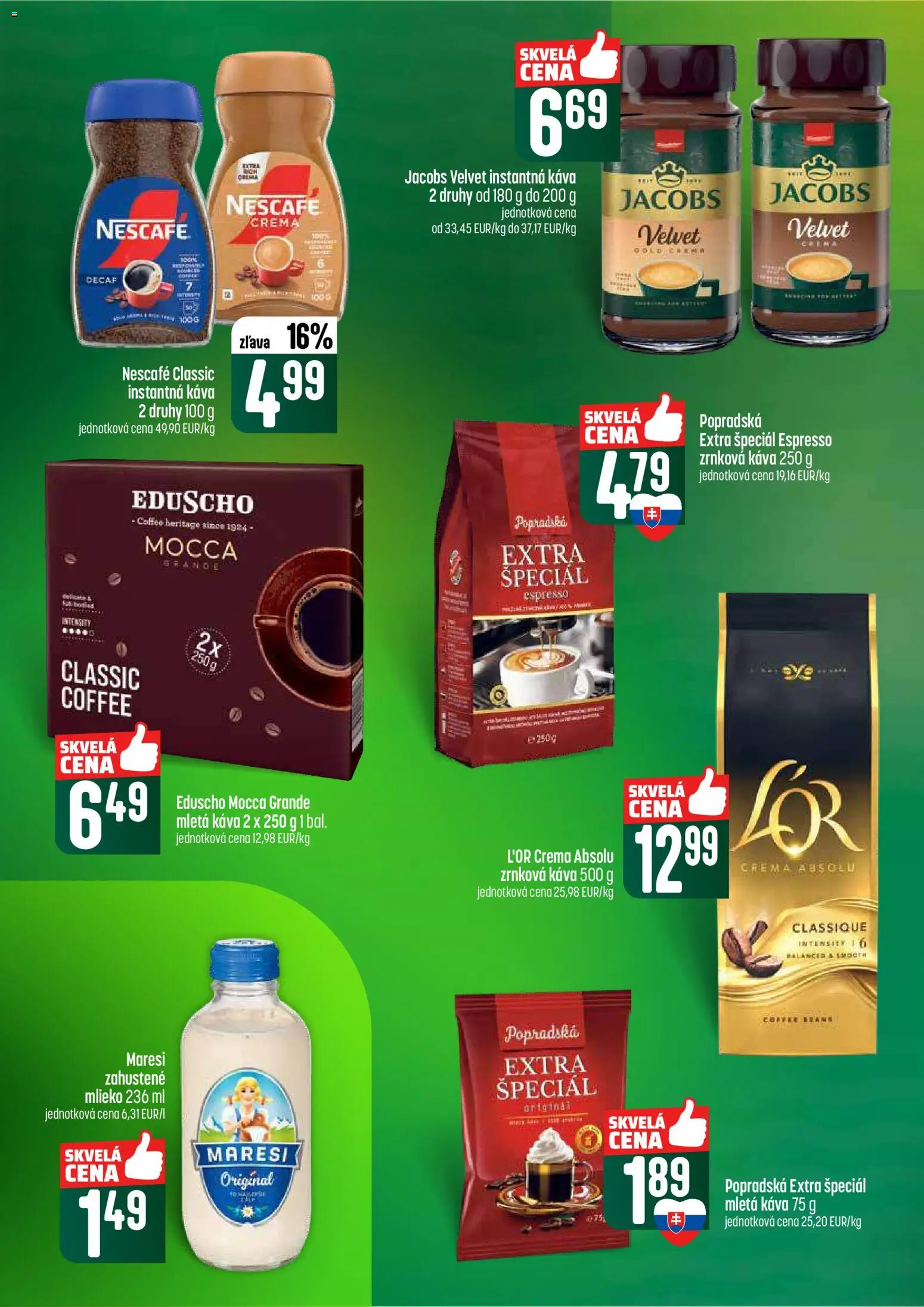 Nové COOP Jednota akcie – leták je platný od 05.03.2026 | Strana: 44 | Produkty: Jacobs Velvet, Káva, Nescafé Classic, Nescafé Crema
