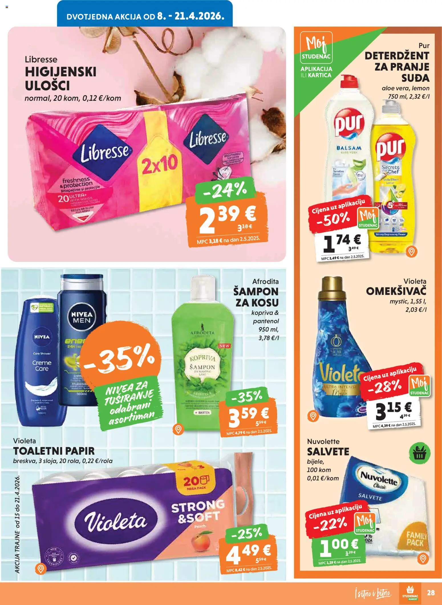 Studenac katalog | vrijedi od 15.04.2026 | Stranica: 29 | Proizvodi: Šampon, Omekšivač, Salvete, Toaletni papir