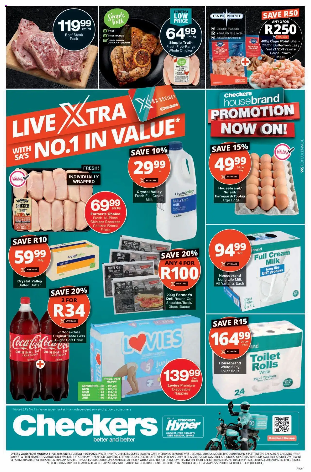 Checkers Eastern Cape - August Mid-Month Promotion │ valid from 11.08.2025 | Page: 1 | Products: Tray, Butter, Seafood, Nappies