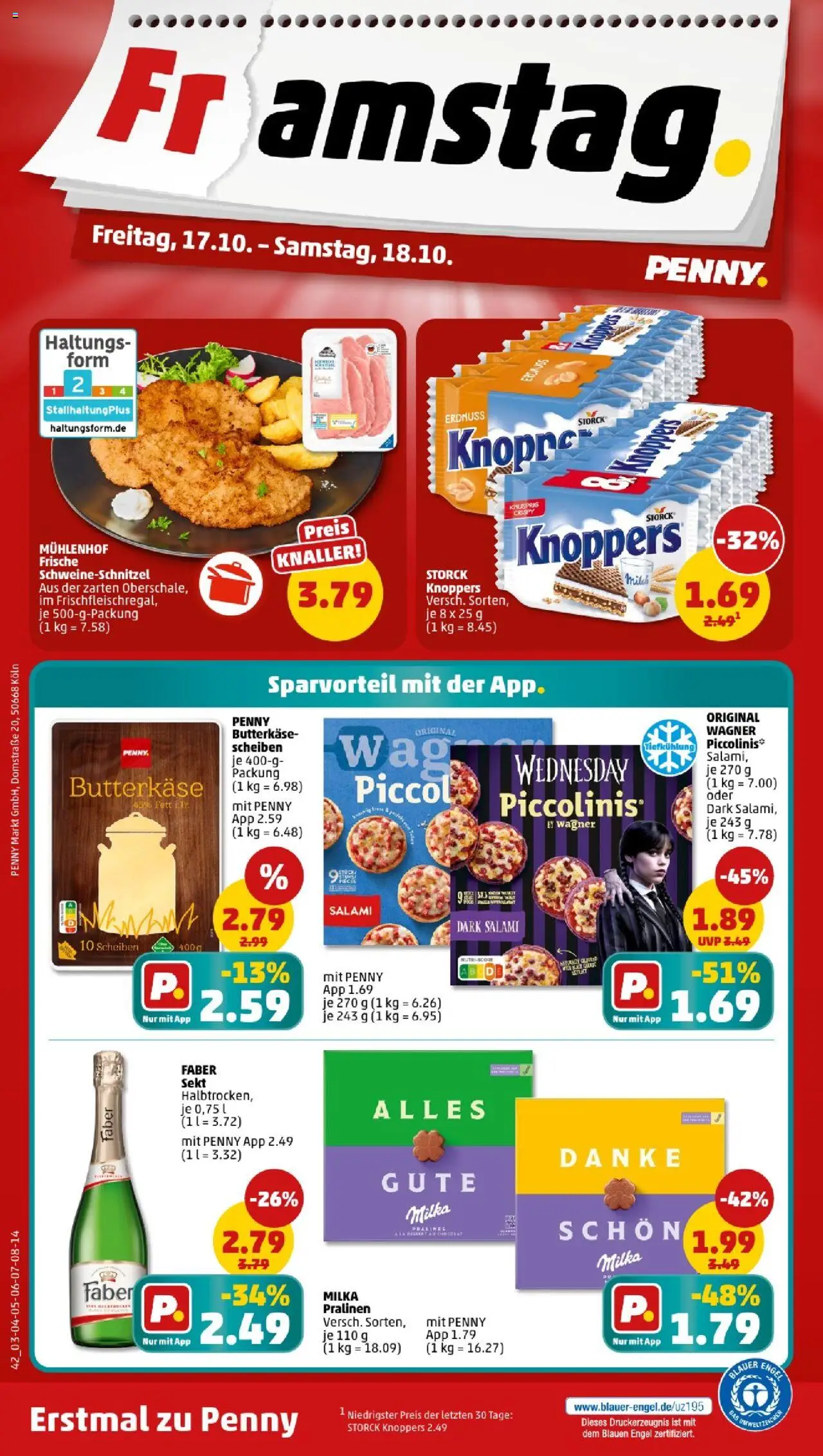 Penny Hamburg – gültig ab 13.10.2025 | Seite: 46 | Produkte: Sekt, Milka, Knoppers, Salami