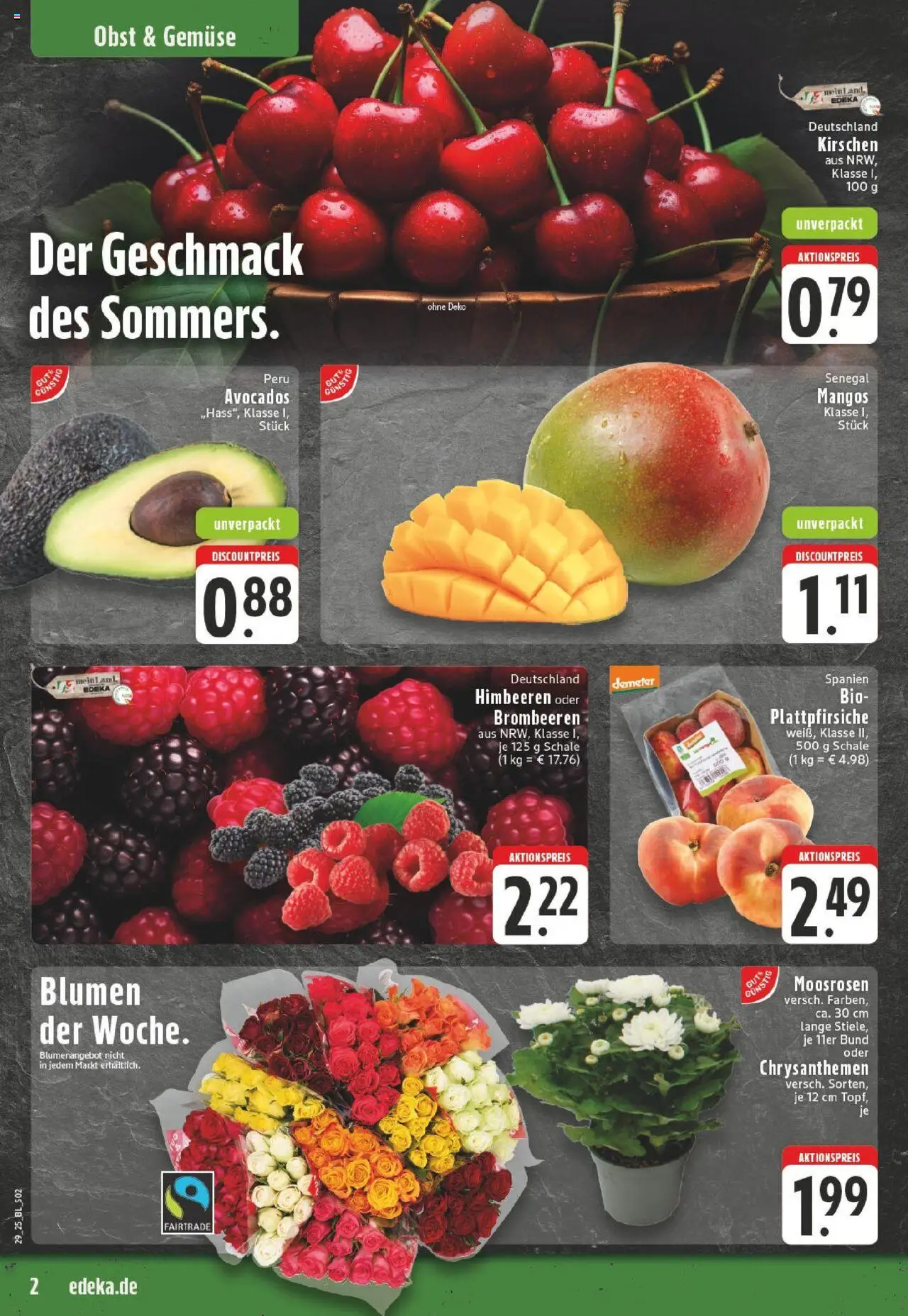 Edeka prospekt Versmold	 - gültig ab dem 13.07.2025 | Seite: 2 | Produkte: Blumen, Kirschen, Gemüse, Obst