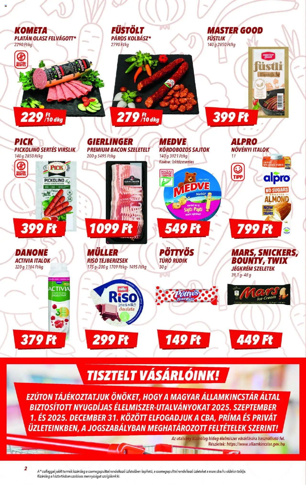 CBA akciós ujság - amely érvényes a következő dátumtól: 11.09.2025 | Oldal: 2 | Termékek: Virsli, Alpro, Pick, Jégkrém