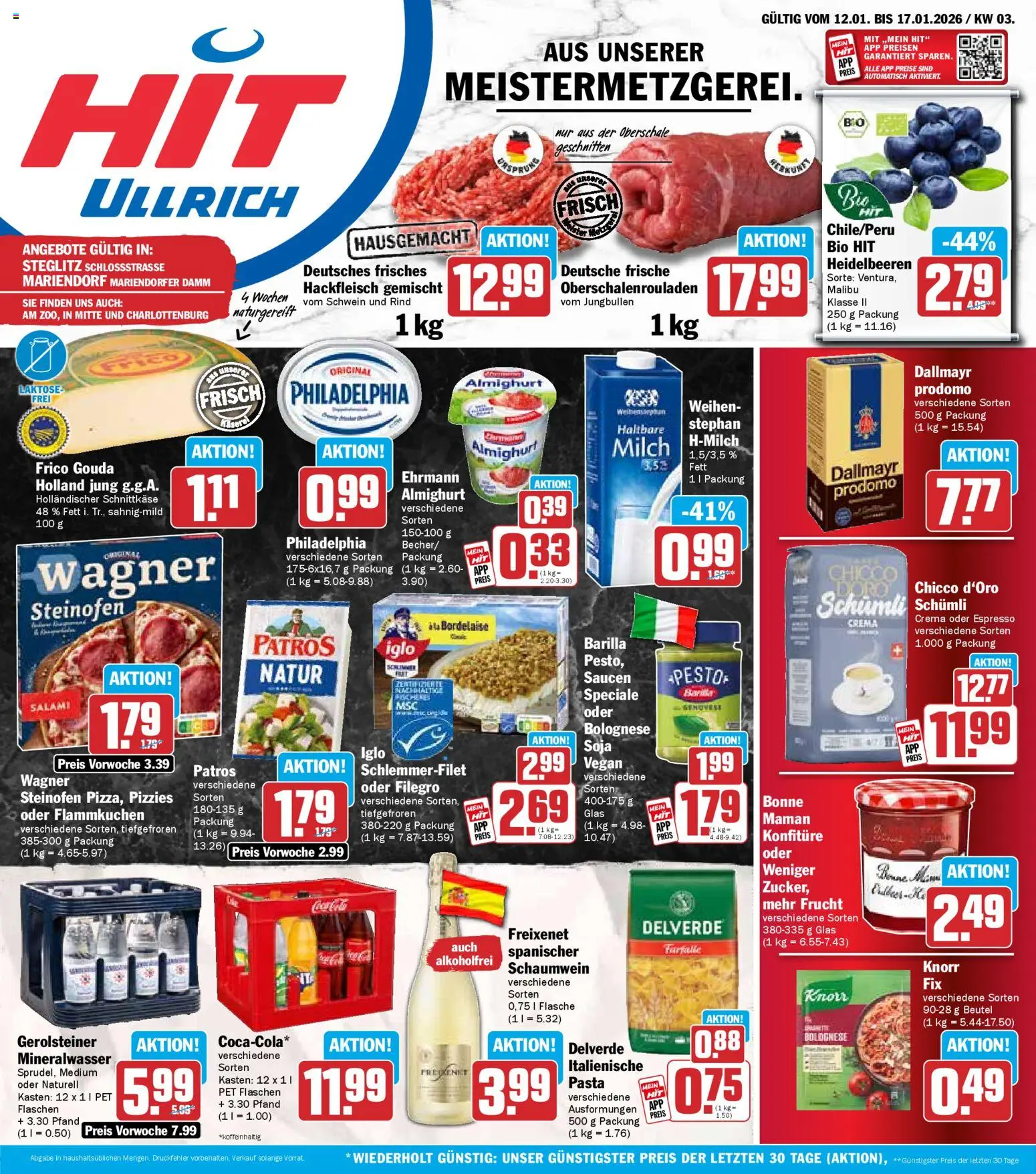 HIT Prospekt 	 – gültig ab 12.01.2026 | Seite: 1 | Produkte: Milch, Gouda, Heidelbeeren, Hackfleisch