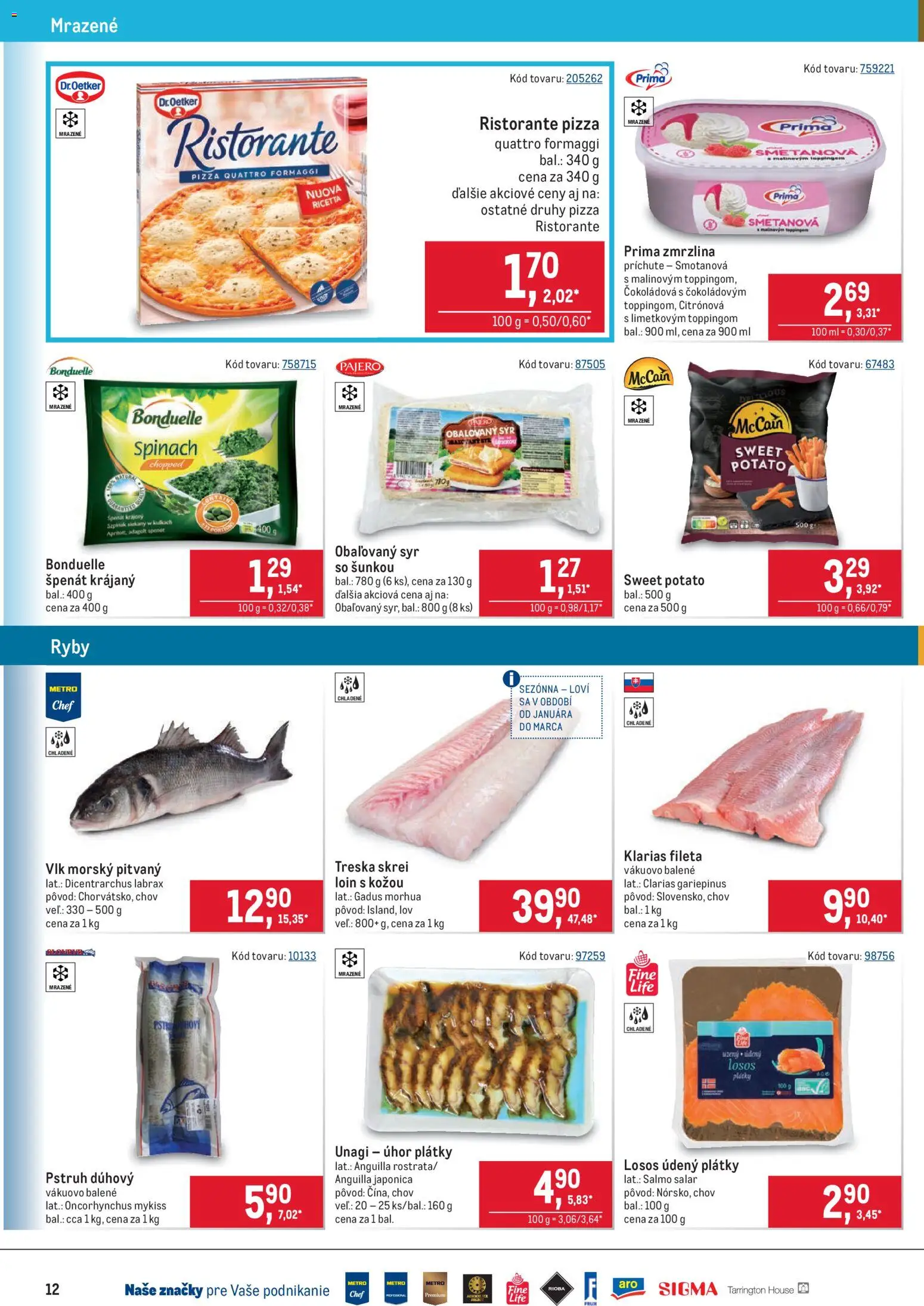 Nové Metro akcie – leták je platný od 25.02.2026 | Strana: 12 | Produkty: Pizza, Pstruh, Losos, Treska