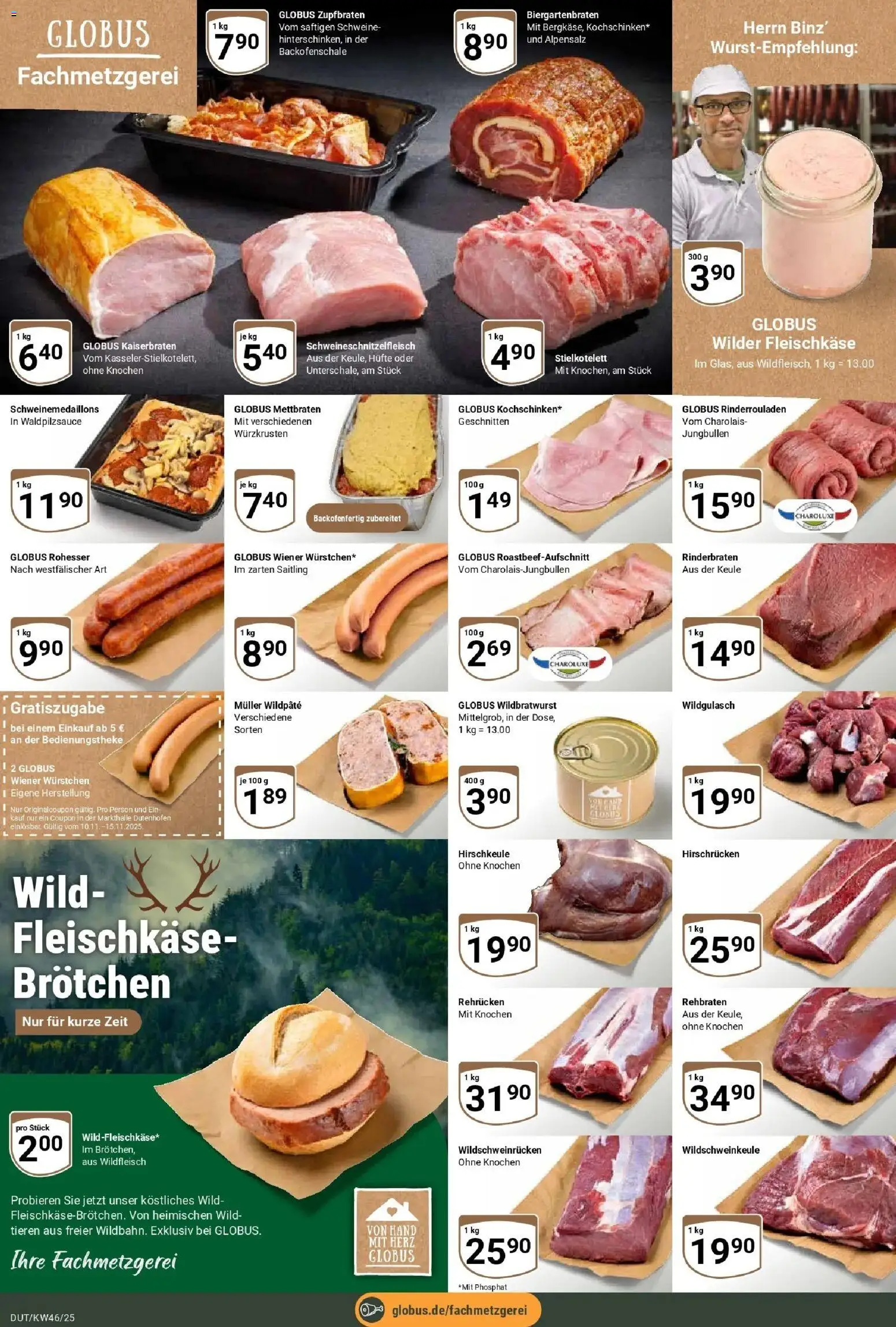 Globus prospekt Wetzlar-Dutenhofen	 – gültig ab 10.11.2025 | Seite: 8 | Produkte: Rinderrouladen, Rinderbraten, Wiener wurstchen