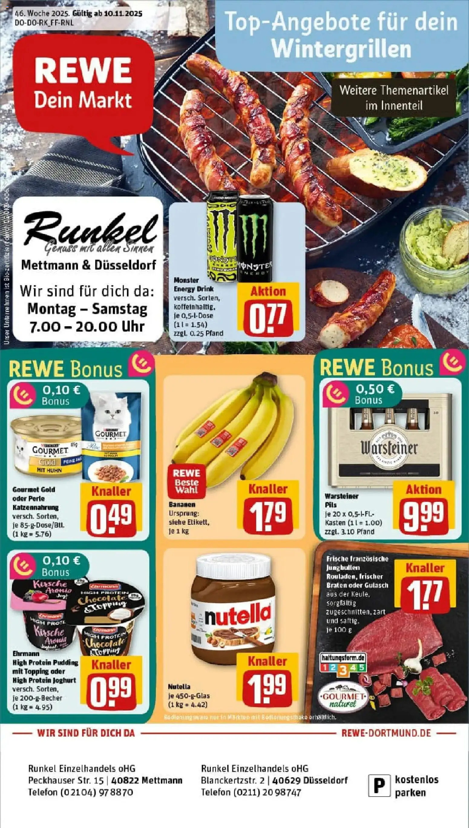 Rewe prospekt Mettmann	 – gültig ab 10.11.2025 | Seite: 1 | Produkte: Pils, Bananen, Telefon, Uhr