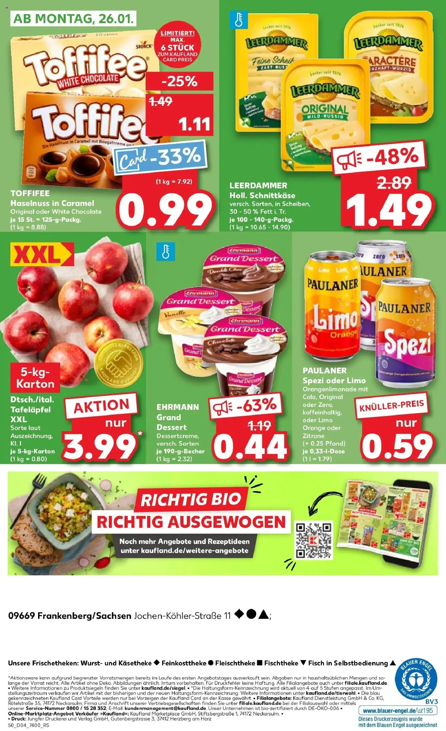 Kaufland prospekt Frankenberg/Sa.	 – gültig ab 22.01.2026 | Seite: 50 | Produkte: Ehrmann grand dessert, Zitrone, Toffifee, Paulaner