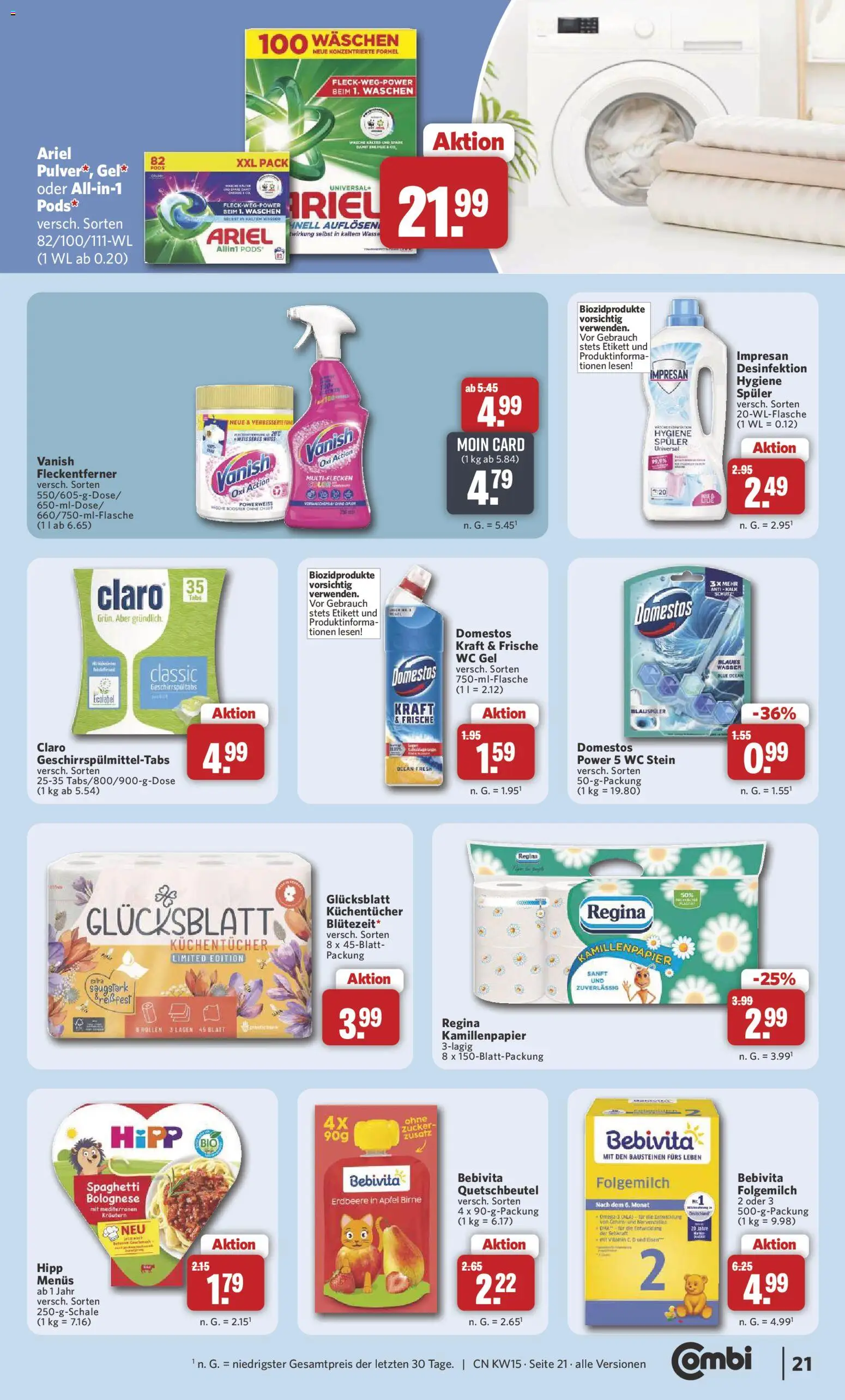Combi Prospekt 	 – gültig ab 07.04.2026 | Seite: 23 | Produkte: Ariel, Wasser, Zucker, Birne