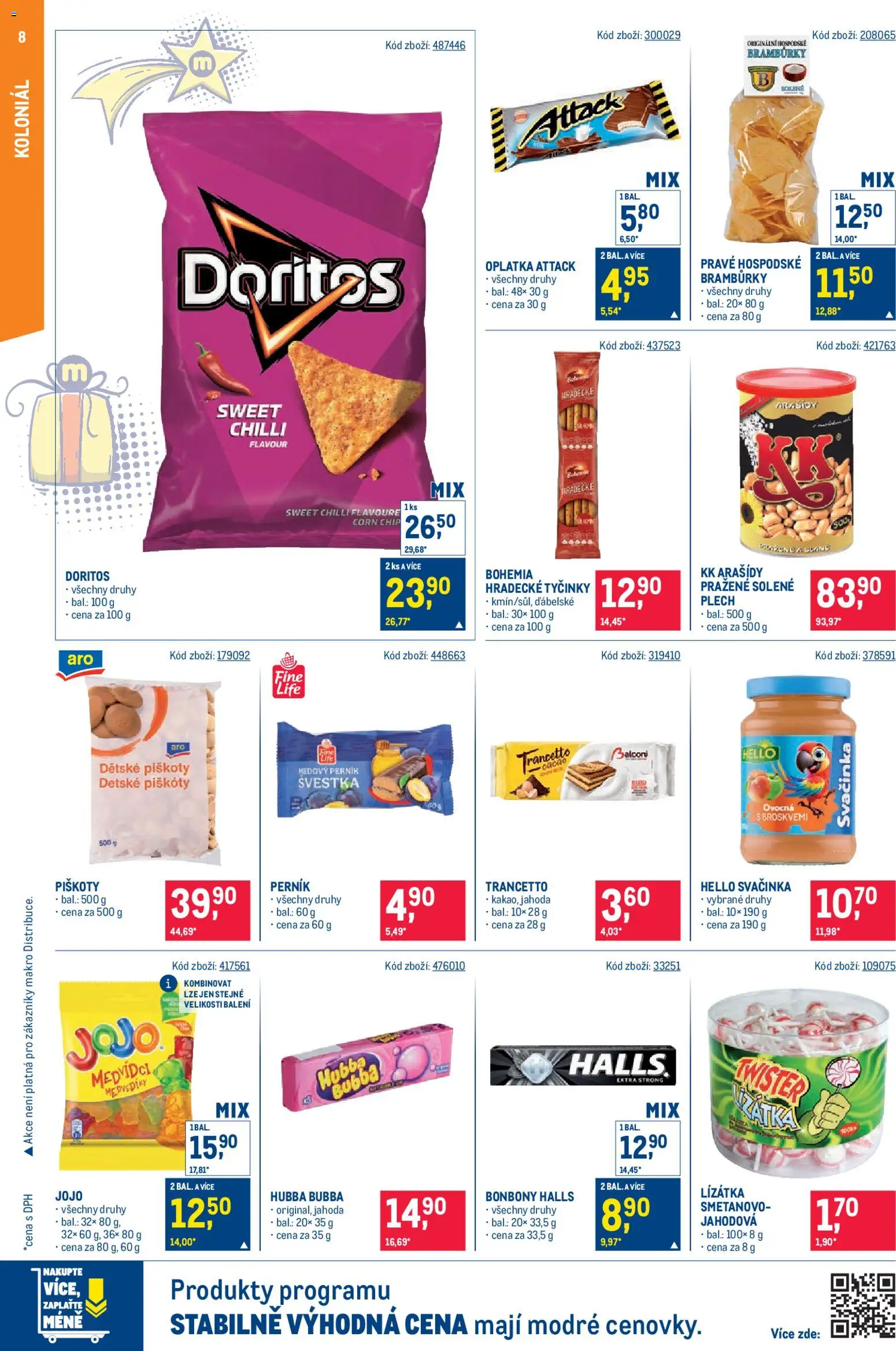 Makro leták - Maloobchod od 17.12.2025 | Strana: 8 | Produkty: Bonbóny, Arašídy, Doritos, Plech