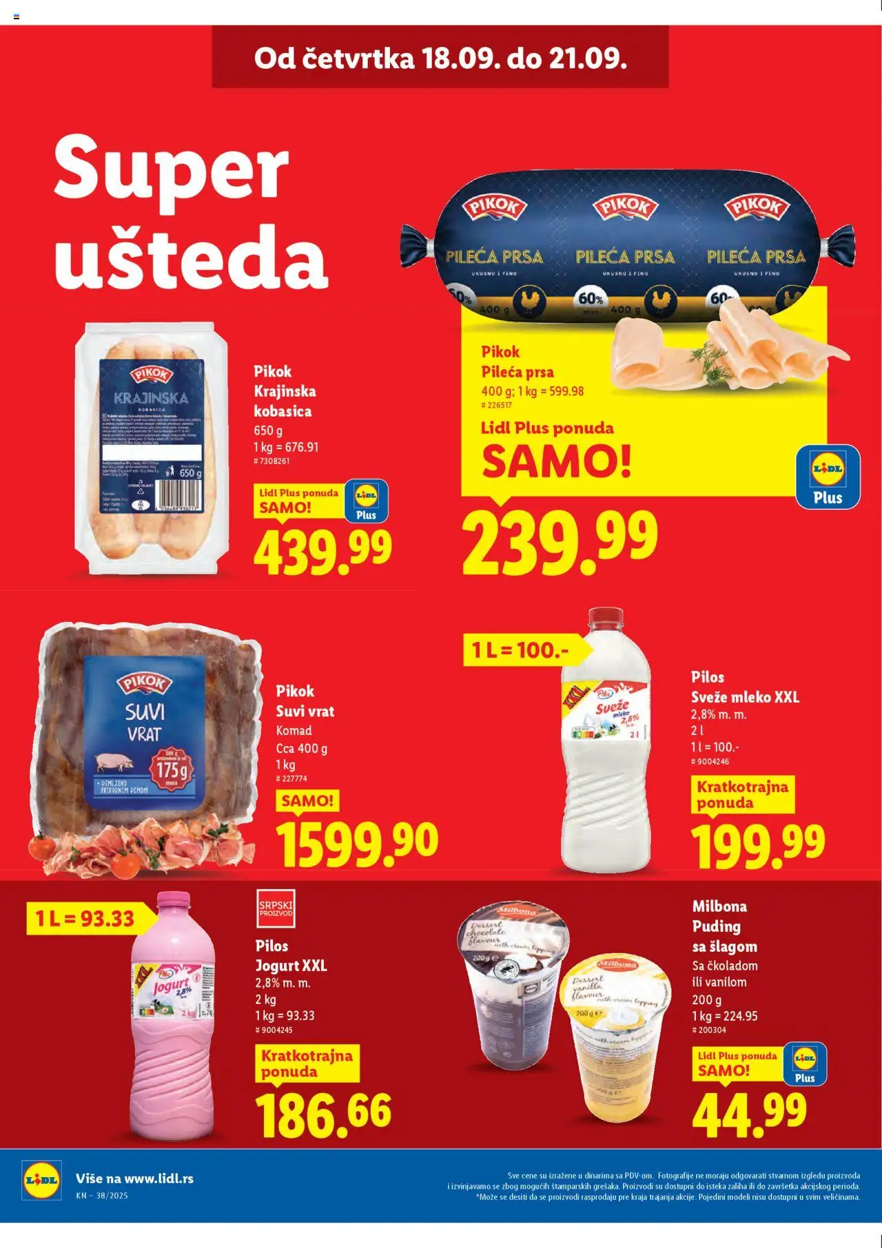 Lidl katalog - važi od 18.09.2025 | Strana: 4 | Proizvode: Pileća prsa, Sveže mleko, Suvi vrat, Kobasica