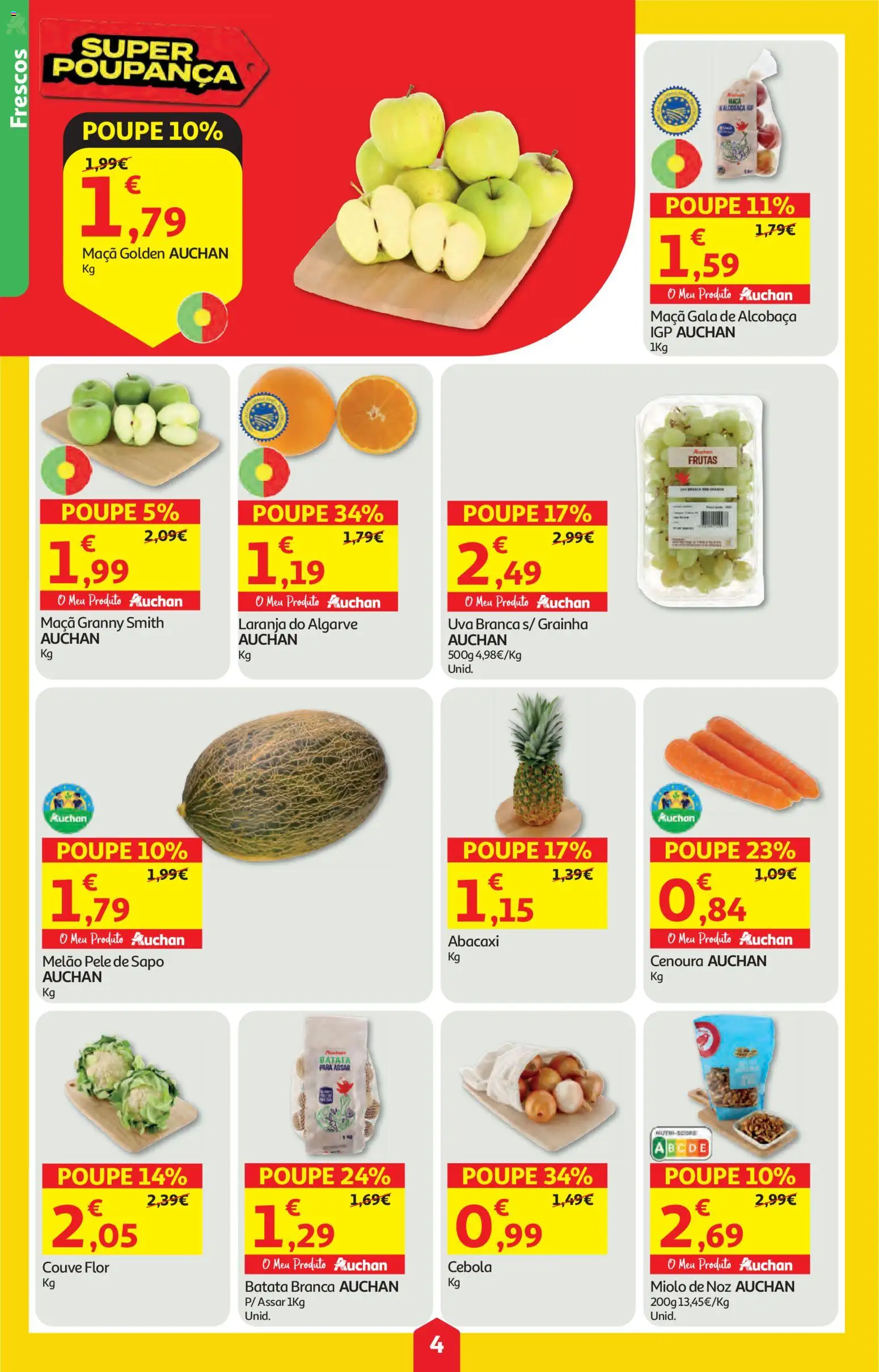Auchan folheto │ válido de 08.01.2026 | Página: 4 | Produtos: Cebola, Maça, Abacaxi, Couve