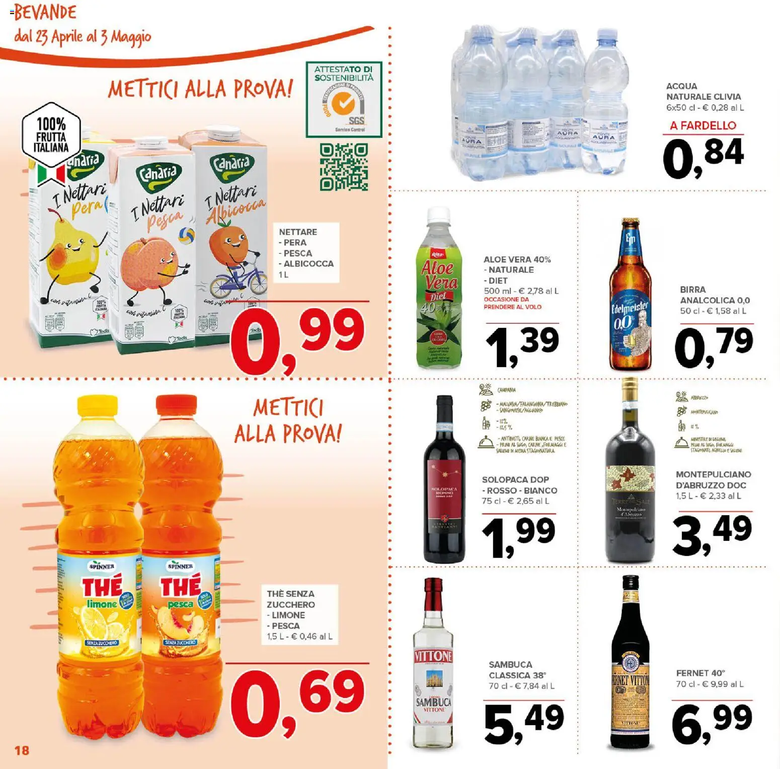 Volantino Todis del 23.04.2026 | Pagina: 18 | Prodotti: Acqua, Zucchero, The, Acqua naturale