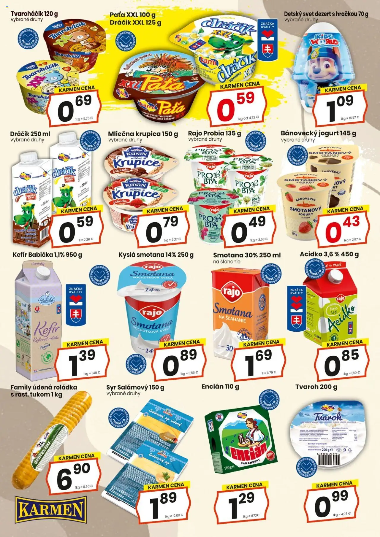 Nové KARMEN CBA akcie – leták je platný od 18.09.2025 | Strana: 6 | Produkty: Jogurt, Encián, Smotana na šľahanie, Krupica
