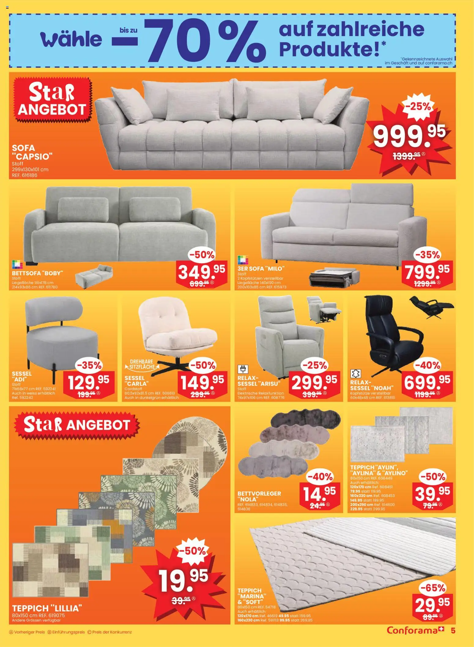 Conforama Aktionen – gültig ab 07.01.2026 | Seite: 5 | Produkte: Sofa, Sessel, Teppich