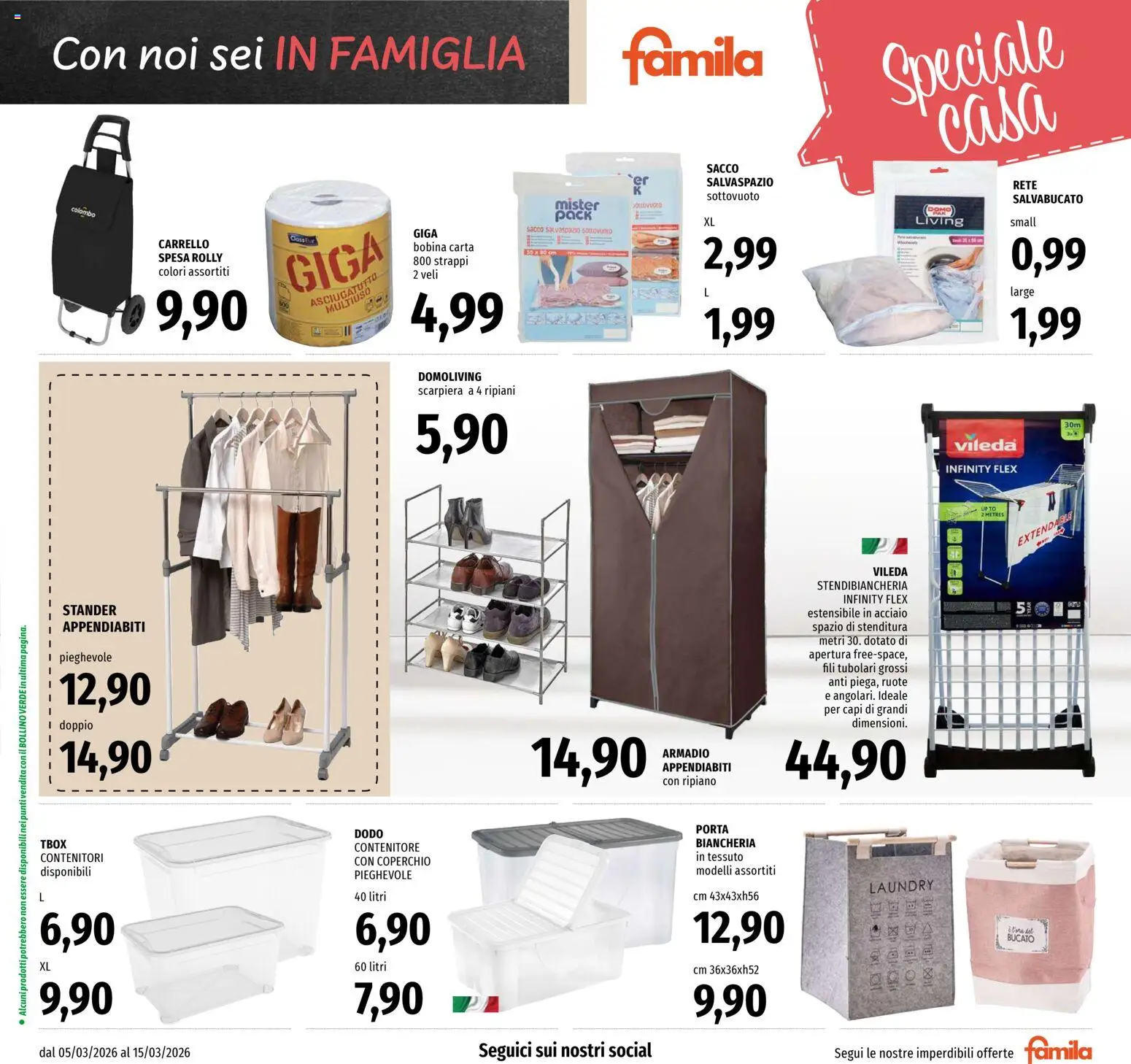Volantino Famila del 05.03.2026 | Pagina: 25 | Prodotti: Stendibiancheria, Contenitore, Scarpiera, Appendiabiti