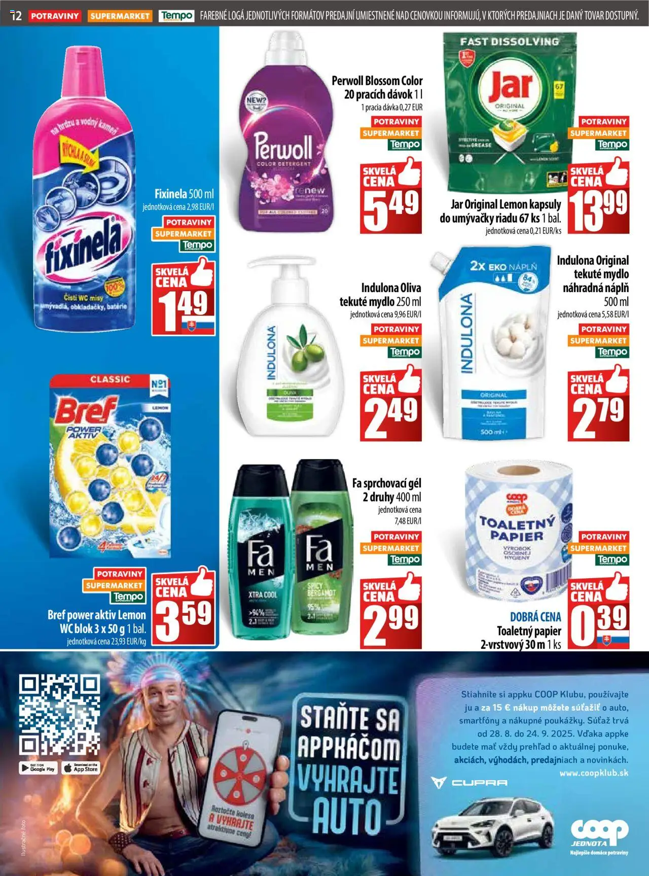 Nové COOP Jednota akcie – leták je platný od 18.09.2025 | Strana: 12 | Produkty: Perwoll, Toaletný papier, Wc blok, Indulona