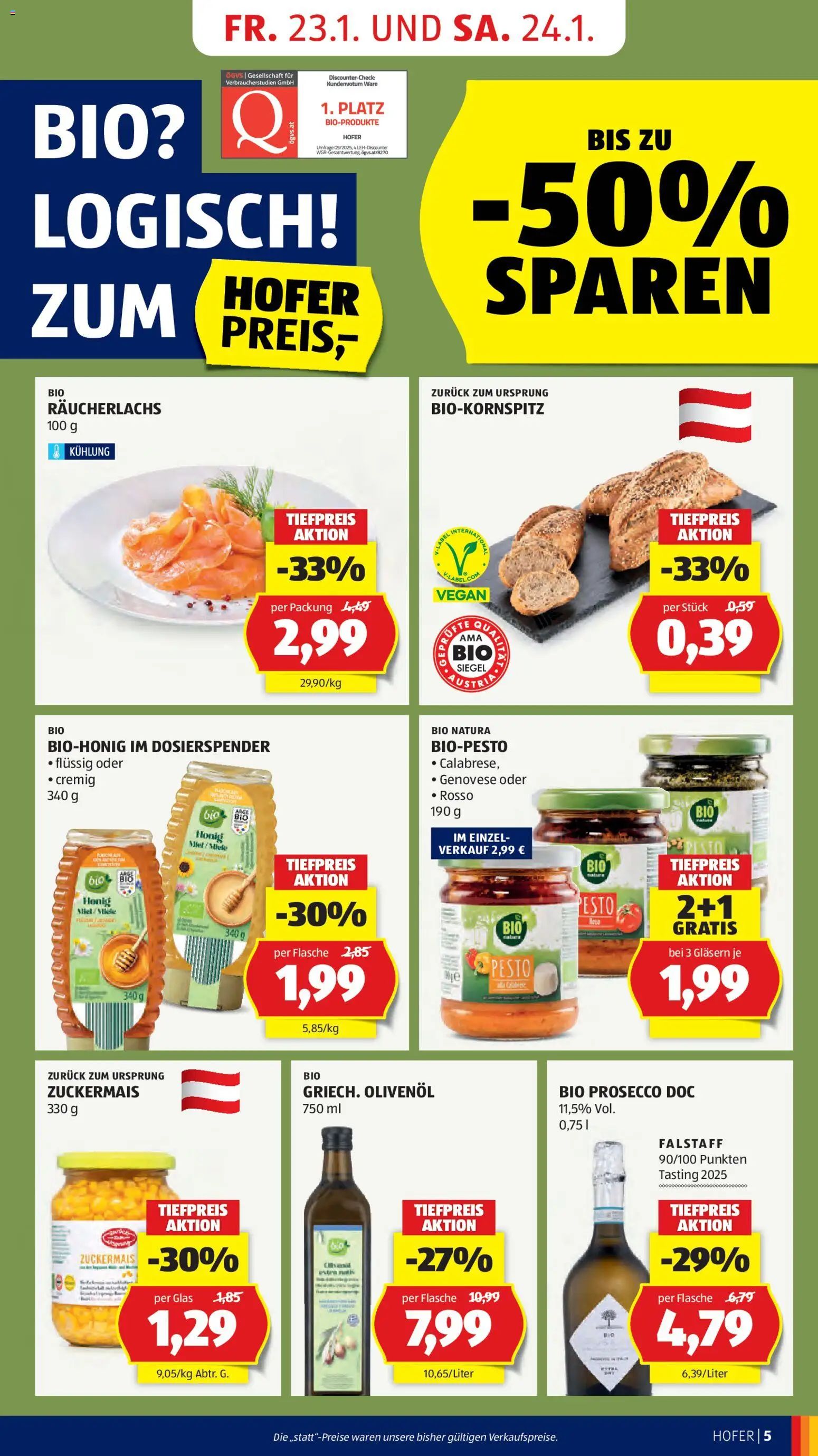 Hofer AT akciós ujság - amely érvényes a következő dátumtól: 23.01.2026 | Oldal: 7 | Termékek: Pesto, Miele, Vegán