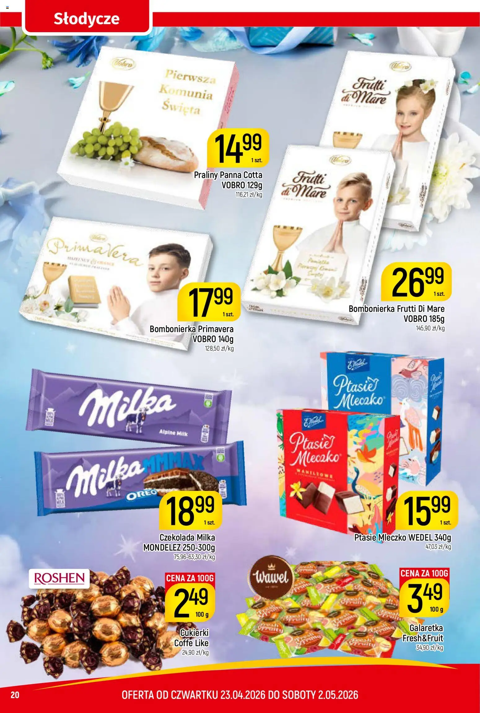 Piotruś Pan gazetka od 23.04.2026 | Strona: 20 | Produkty: Słodycze, Praliny, Milka, Czekolada