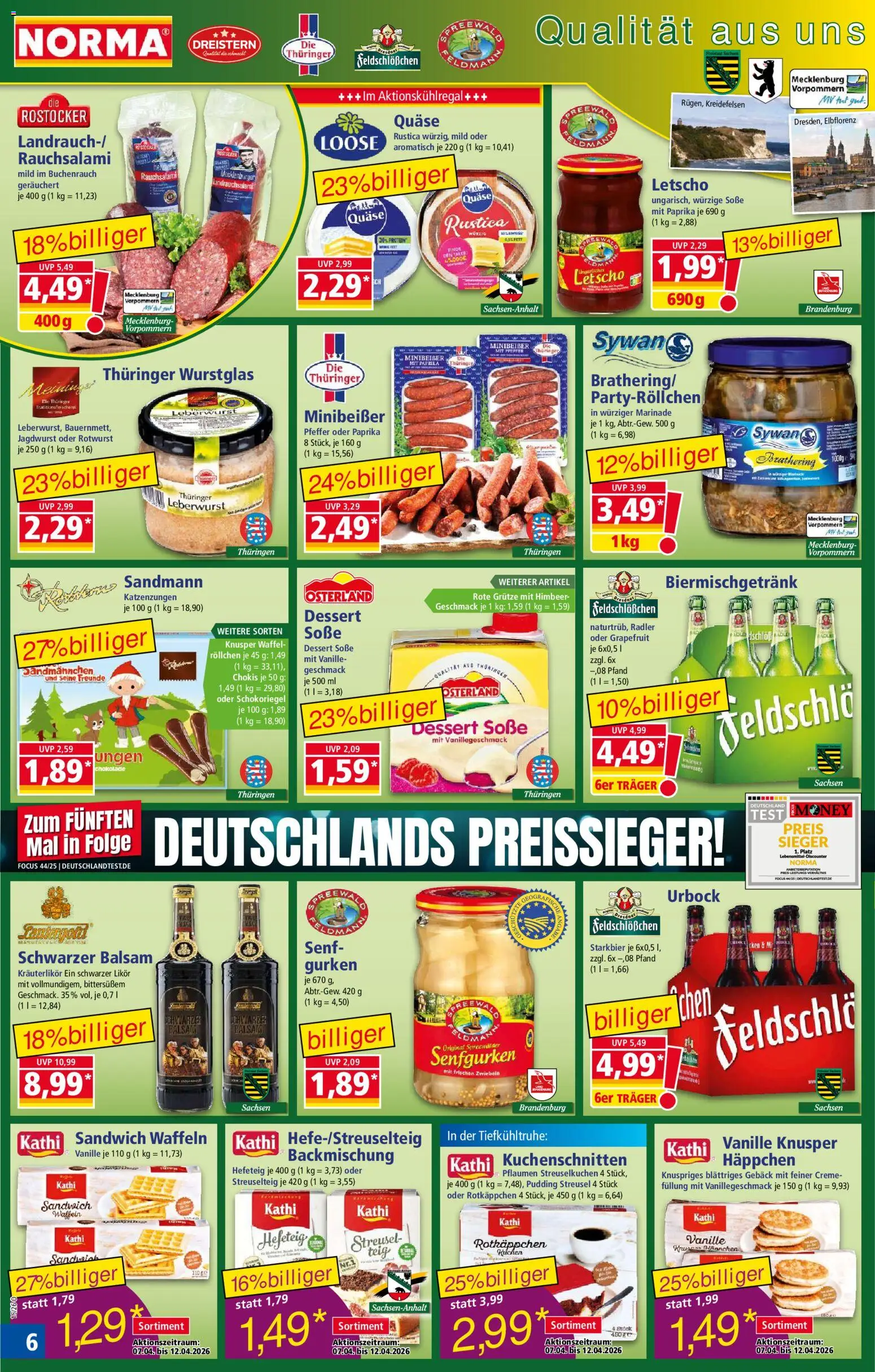 Norma Prospekt 	 – gültig ab 07.04.2026 | Seite: 6 | Produkte: Radler, Zwiebeln, Pfeffer, Kuchen